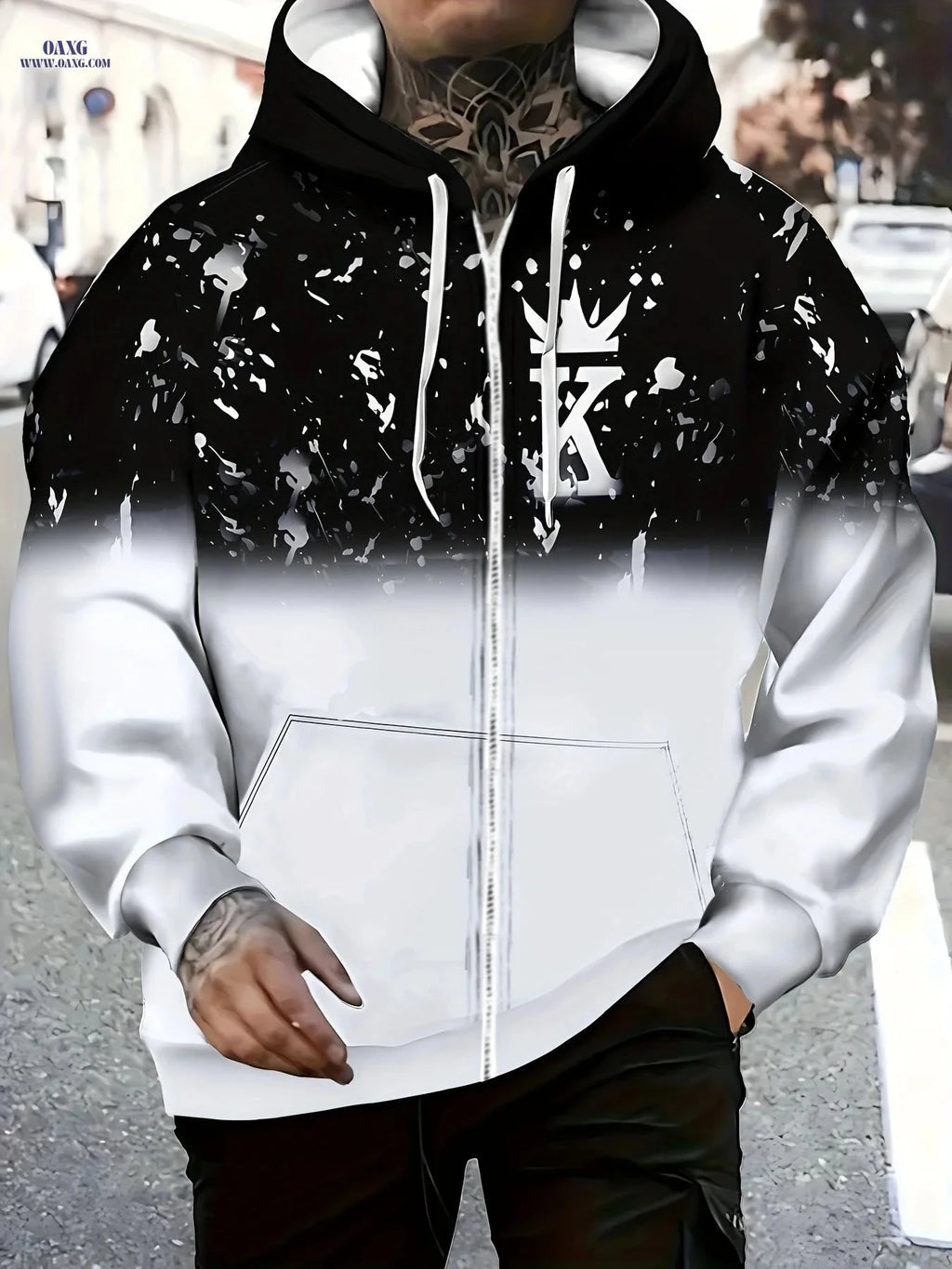 Men's Long-Sleeve Zip-Up Hoodie - Casual Autumn Jacket with Pockets   OAXG Black / FR M