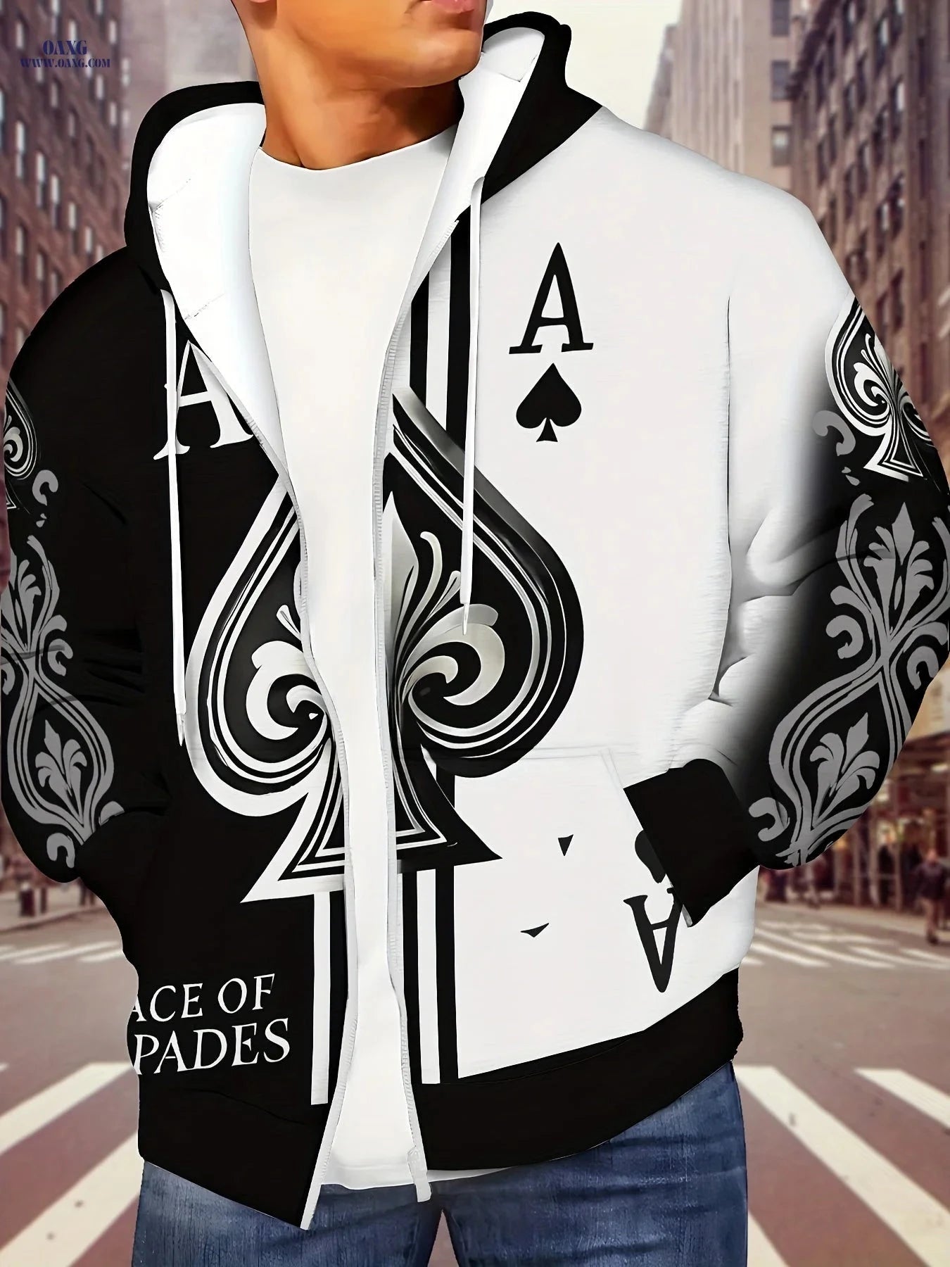Men's Long Sleeve Zip-Up Hoodie - Casual Autumn Jacket with Pockets   OAXG White / FR M