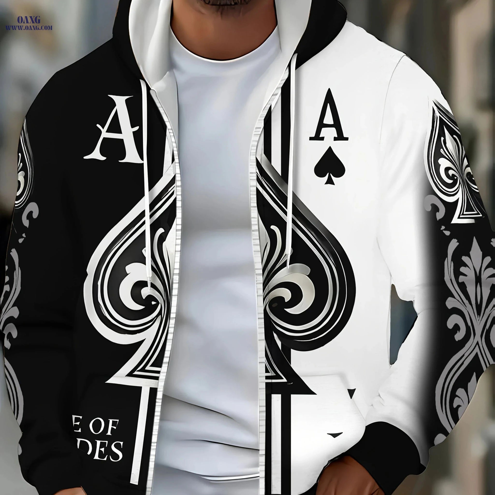 Men's Long Sleeve Zip-Up Hoodie - Casual Autumn Jacket with Pockets   OAXG White / FR M
