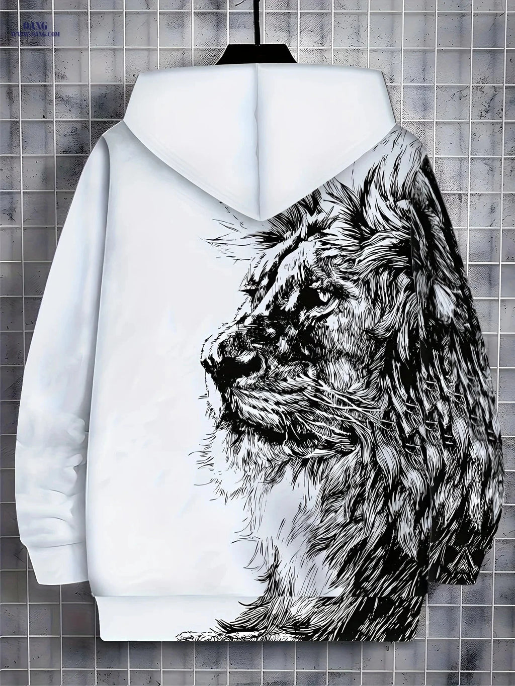 Men's Long-Sleeve Zip-Up Hoodie - Casual Lion Design for Fall   OAXG Ebony / FR M