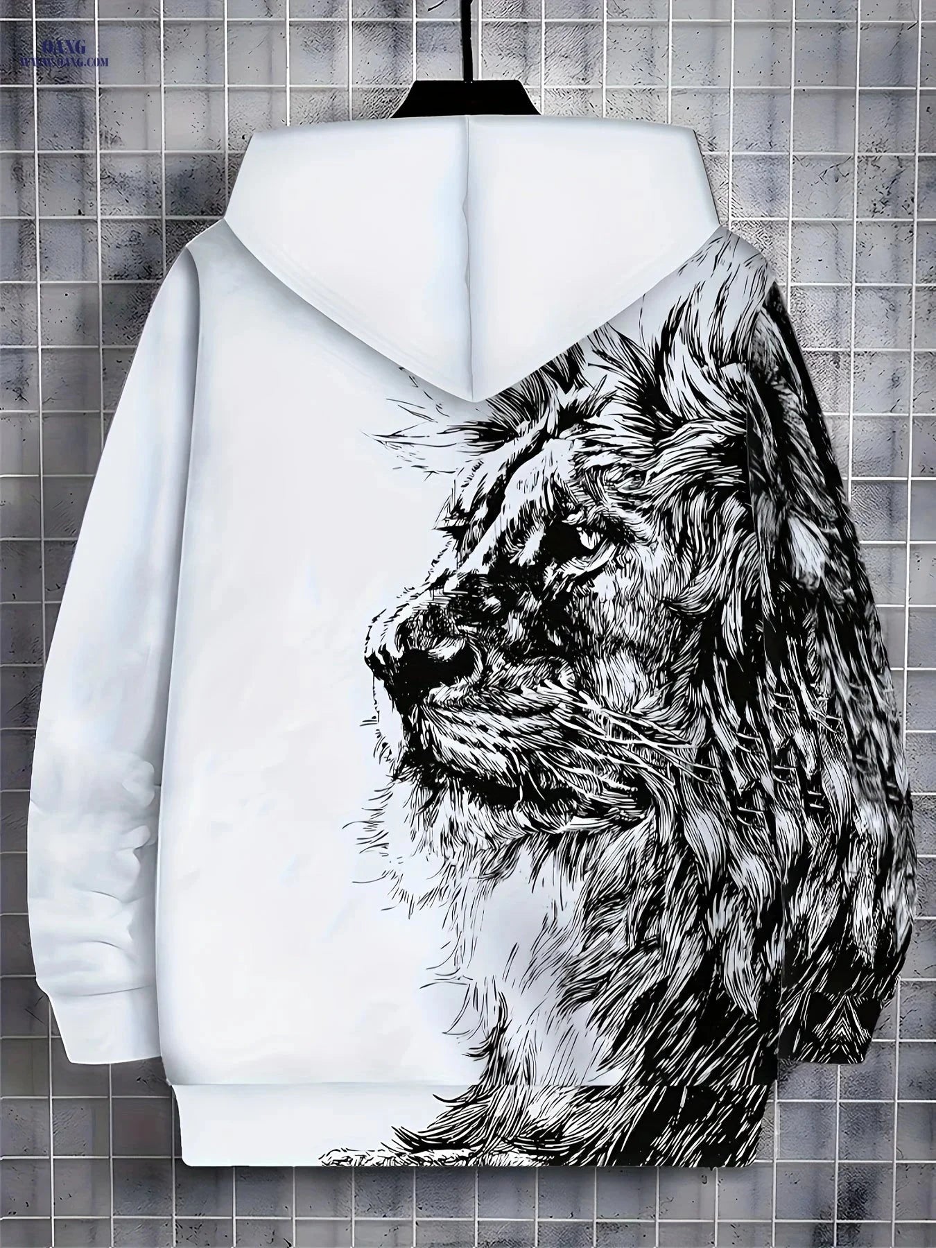 Men's Long-Sleeve Zip-Up Hoodie - Casual Lion Design for Fall   OAXG Ebony / FR M