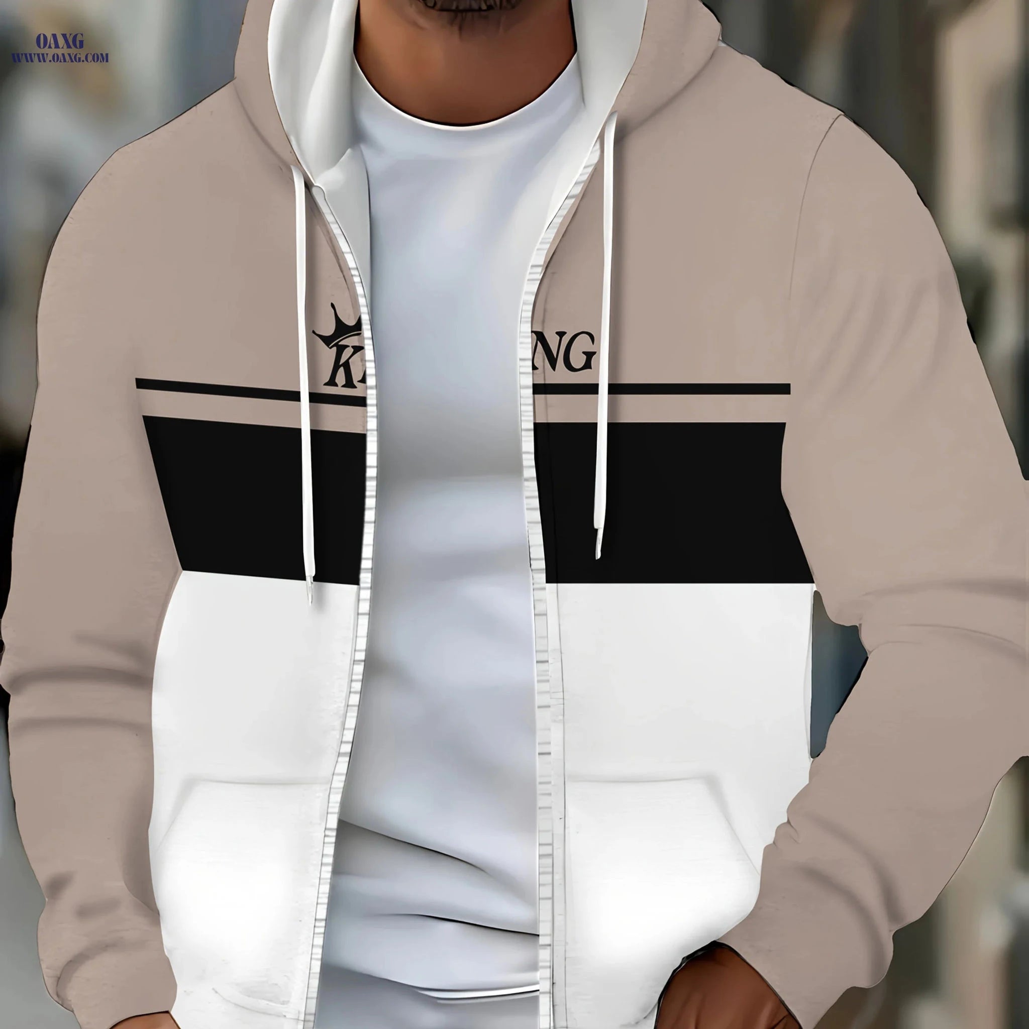 Men's Long-Sleeve Zip-Up Hoodie - Casual Striped Jacket for Fall   OAXG 