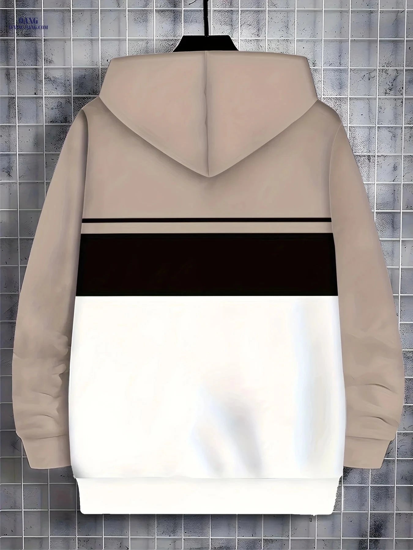 Men's Long-Sleeve Zip-Up Hoodie - Casual Striped Jacket for Fall   OAXG Khaki / FR M