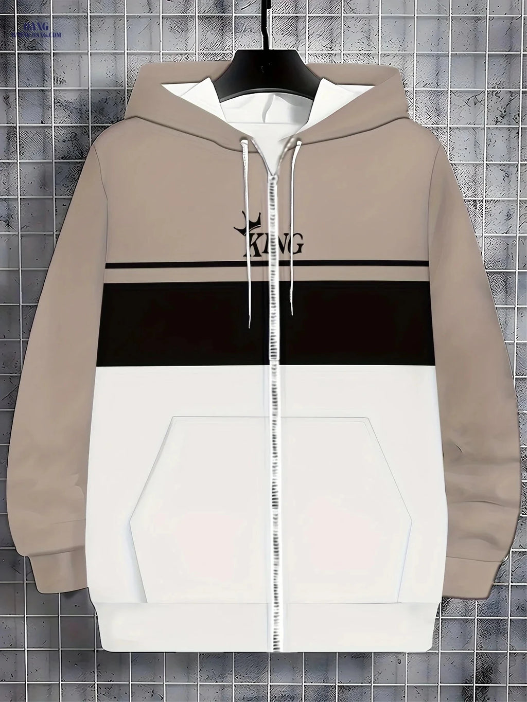 Men's Long-Sleeve Zip-Up Hoodie - Casual Striped Jacket for Fall   OAXG Khaki / FR M