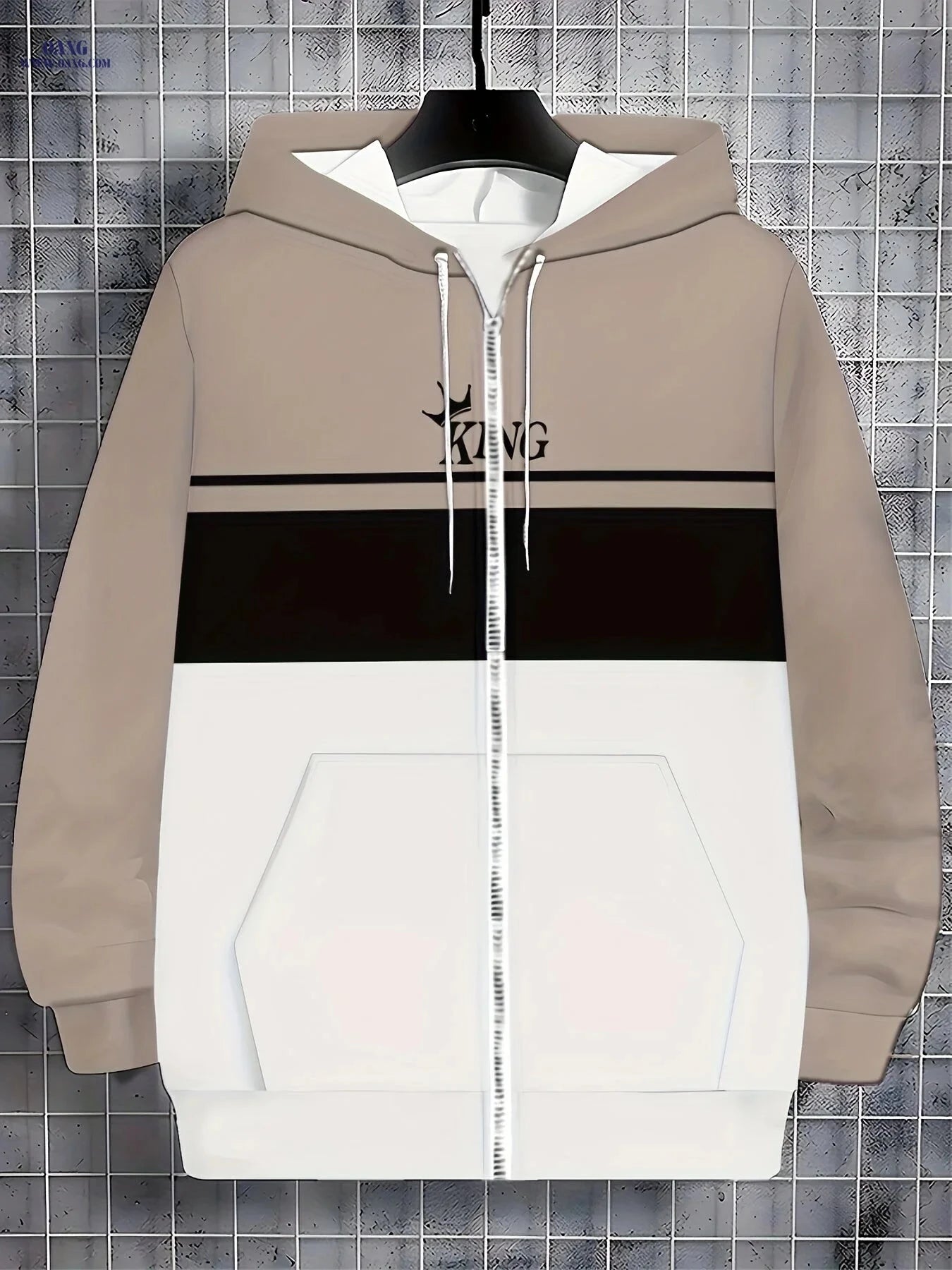Men's Long-Sleeve Zip-Up Hoodie - Casual Striped Jacket for Fall   OAXG Khaki / FR M