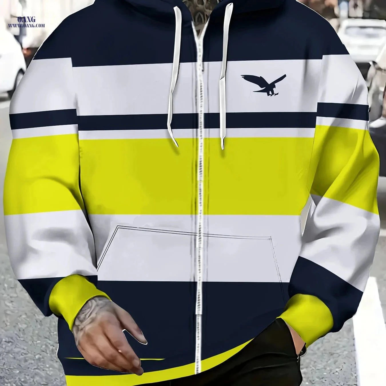 Men's Long Sleeve Zip-Up Sports Jacket - Cozy Hoodie with Eagle Design   OAXG Multicolor / FR M