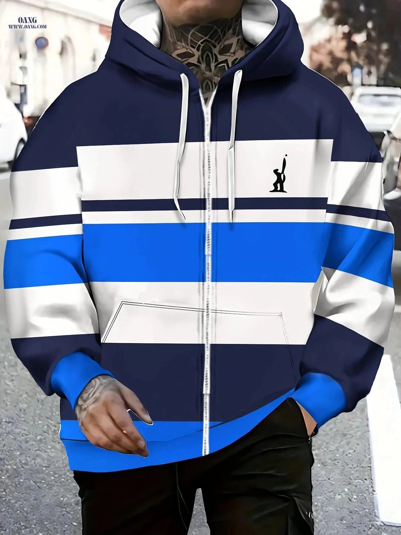 Men's Long Sleeve Zip-Up Sports Jacket - Cozy Hoodie with Eagle Design   OAXG Multicolor / FR M