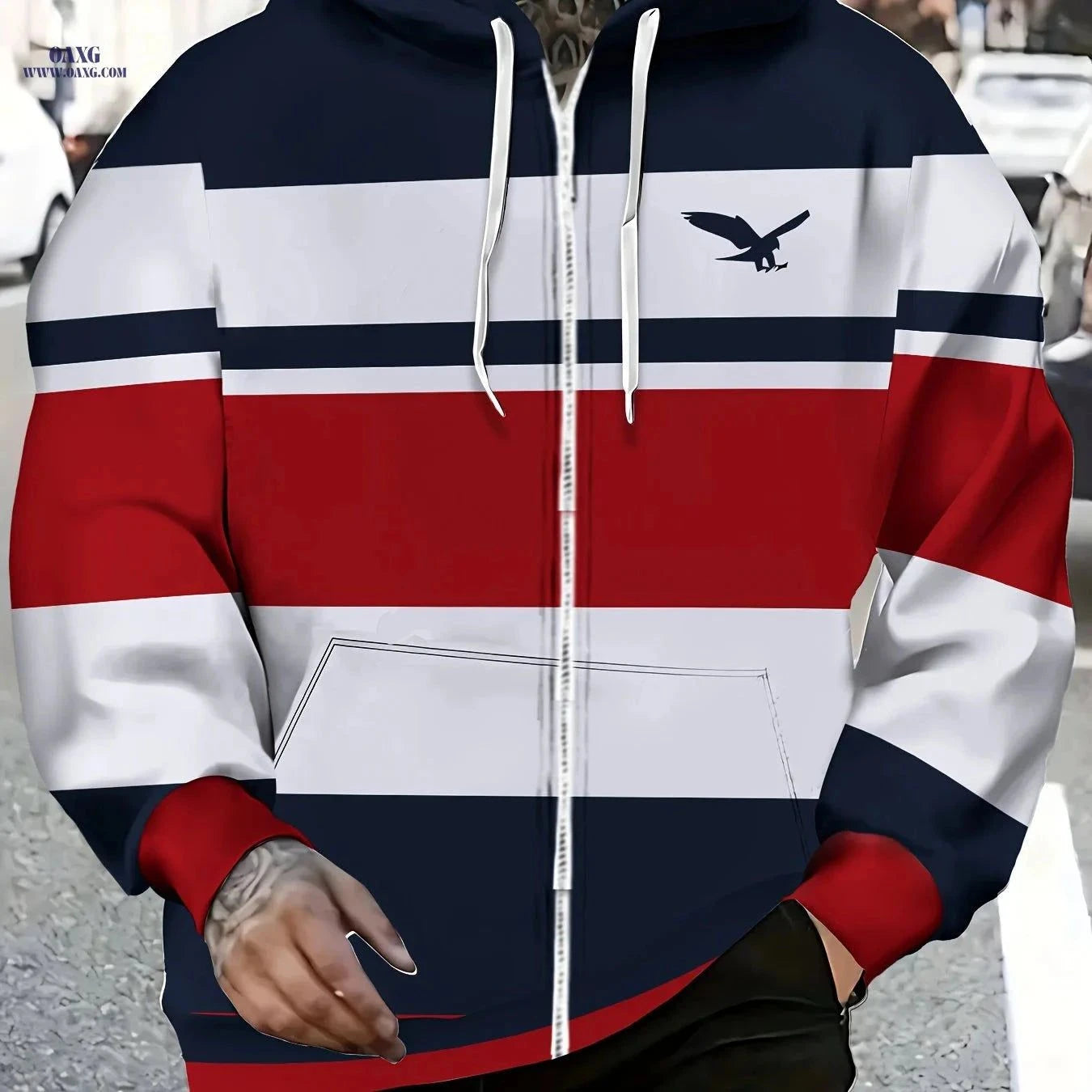 Men's Long Sleeve Zip-Up Sports Jacket - Cozy Hoodie with Eagle Design   OAXG Multicolor / FR M