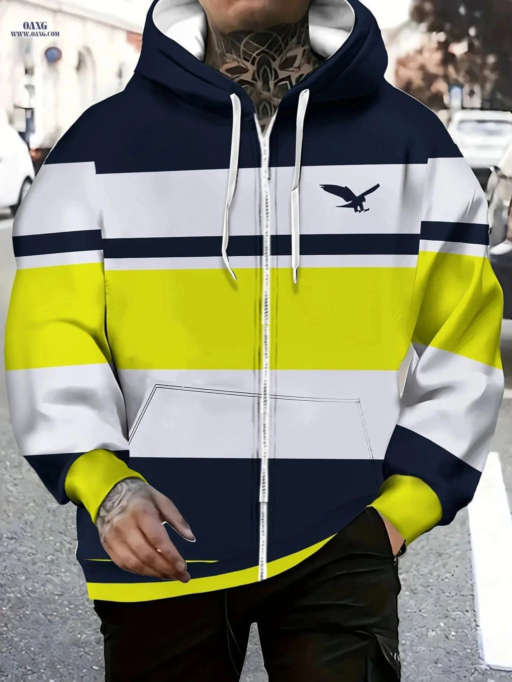 Men's Long Sleeve Zip-Up Sports Jacket - Cozy Hoodie with Eagle Design   OAXG Multicolor / FR M