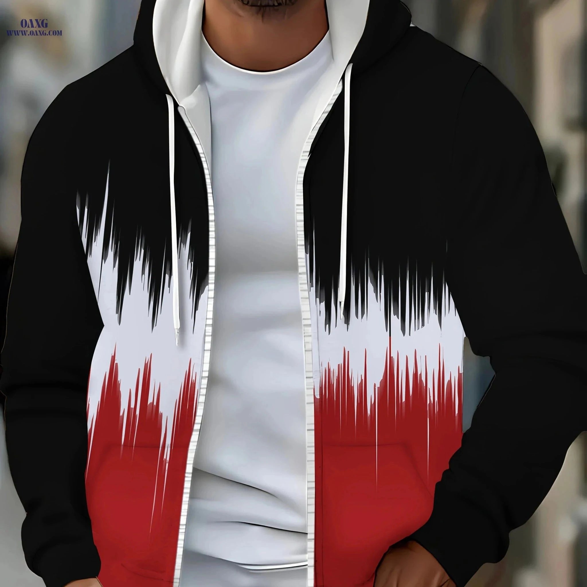 Men’s Long-Sleeve Zip-Up Sweatshirt - Casual Hooded with Pockets   OAXG Black / FR M