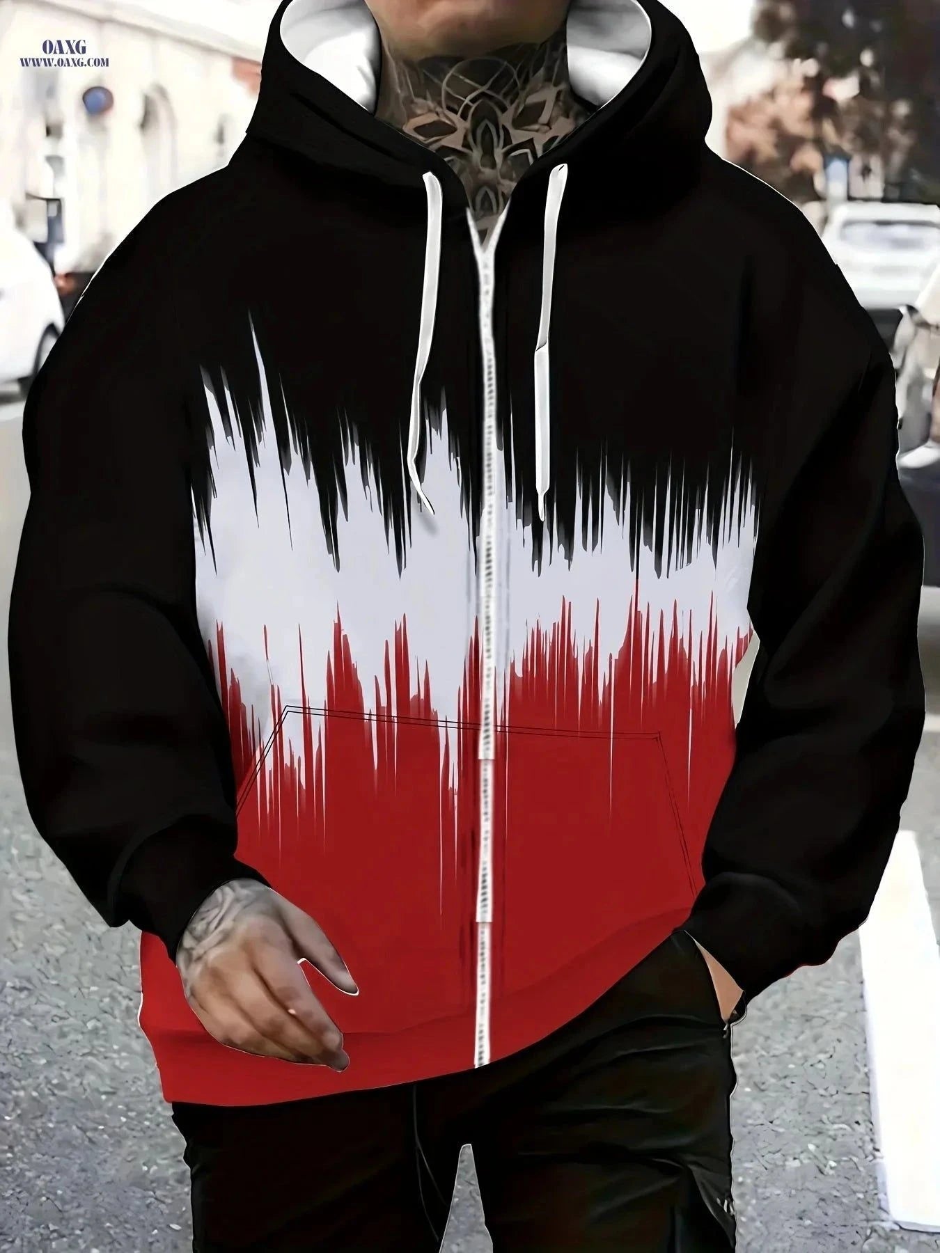 Men’s Long-Sleeve Zip-Up Sweatshirt - Casual Hooded with Pockets   OAXG Black / FR M