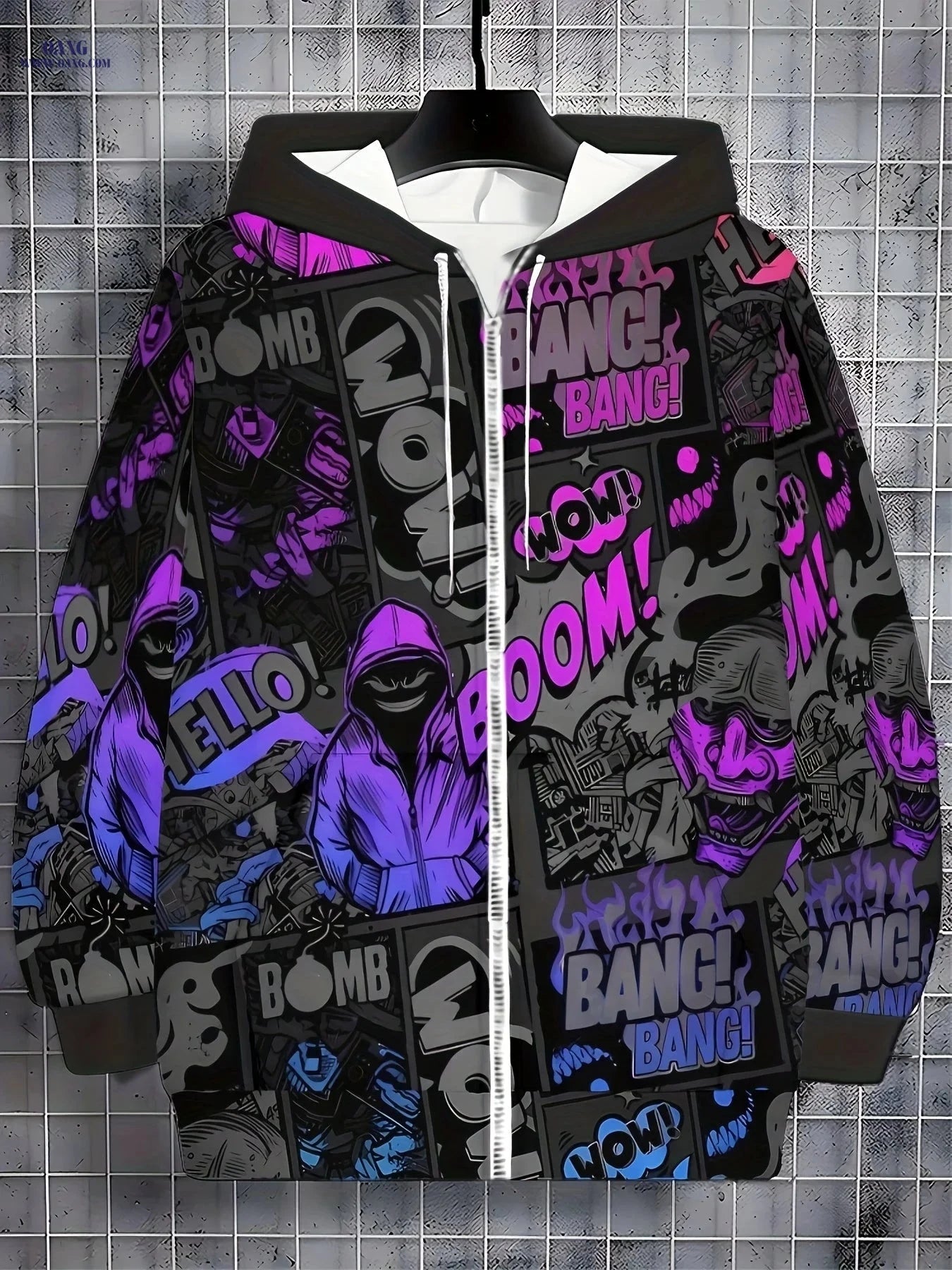 Men's Long Sleeve Zipper Hoodie - Cool Purple Pattern, Casual Style   OAXG 