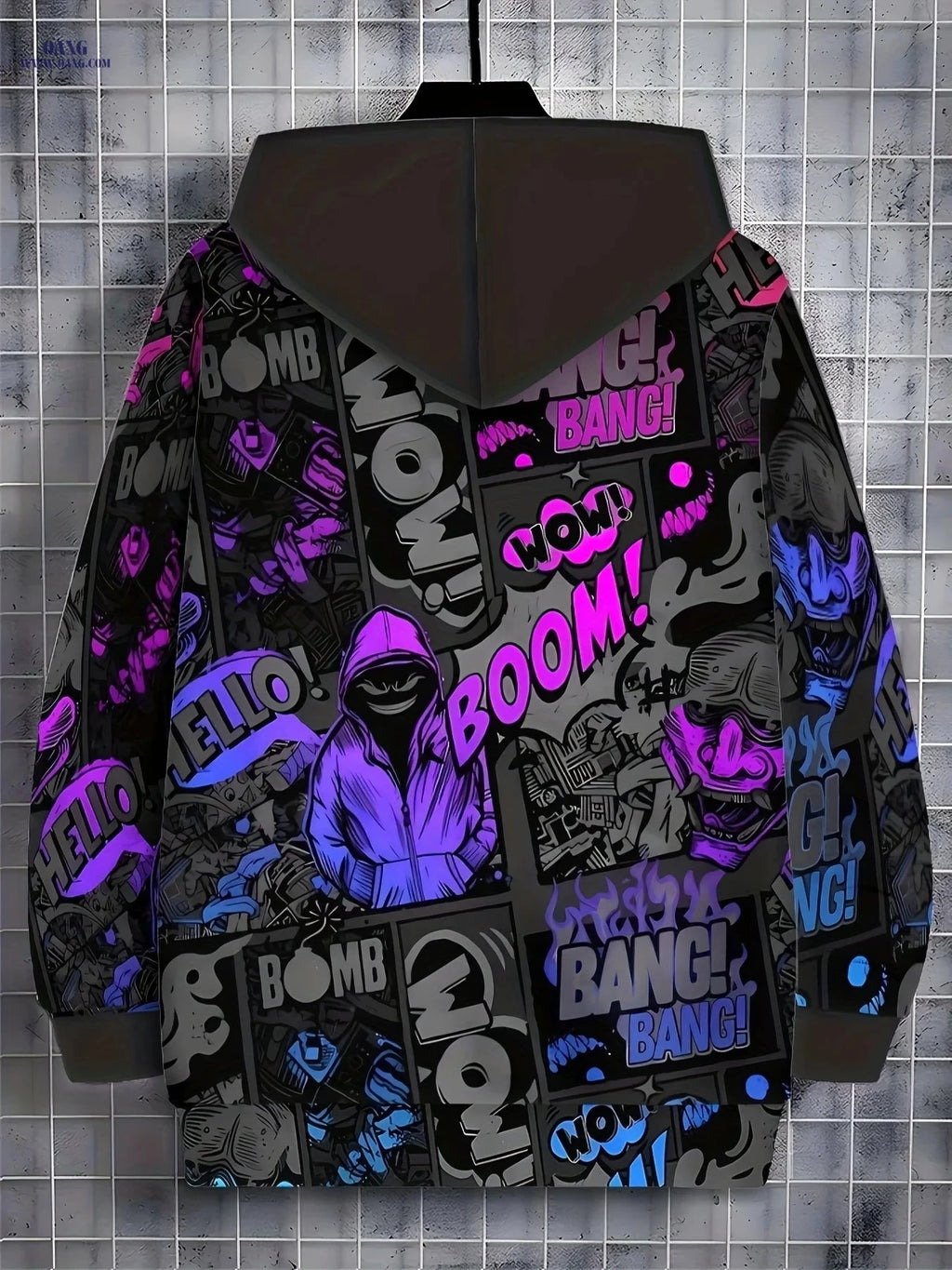 Men's Long Sleeve Zipper Hoodie - Cool Purple Pattern, Casual Style   OAXG Multicolor / FR M
