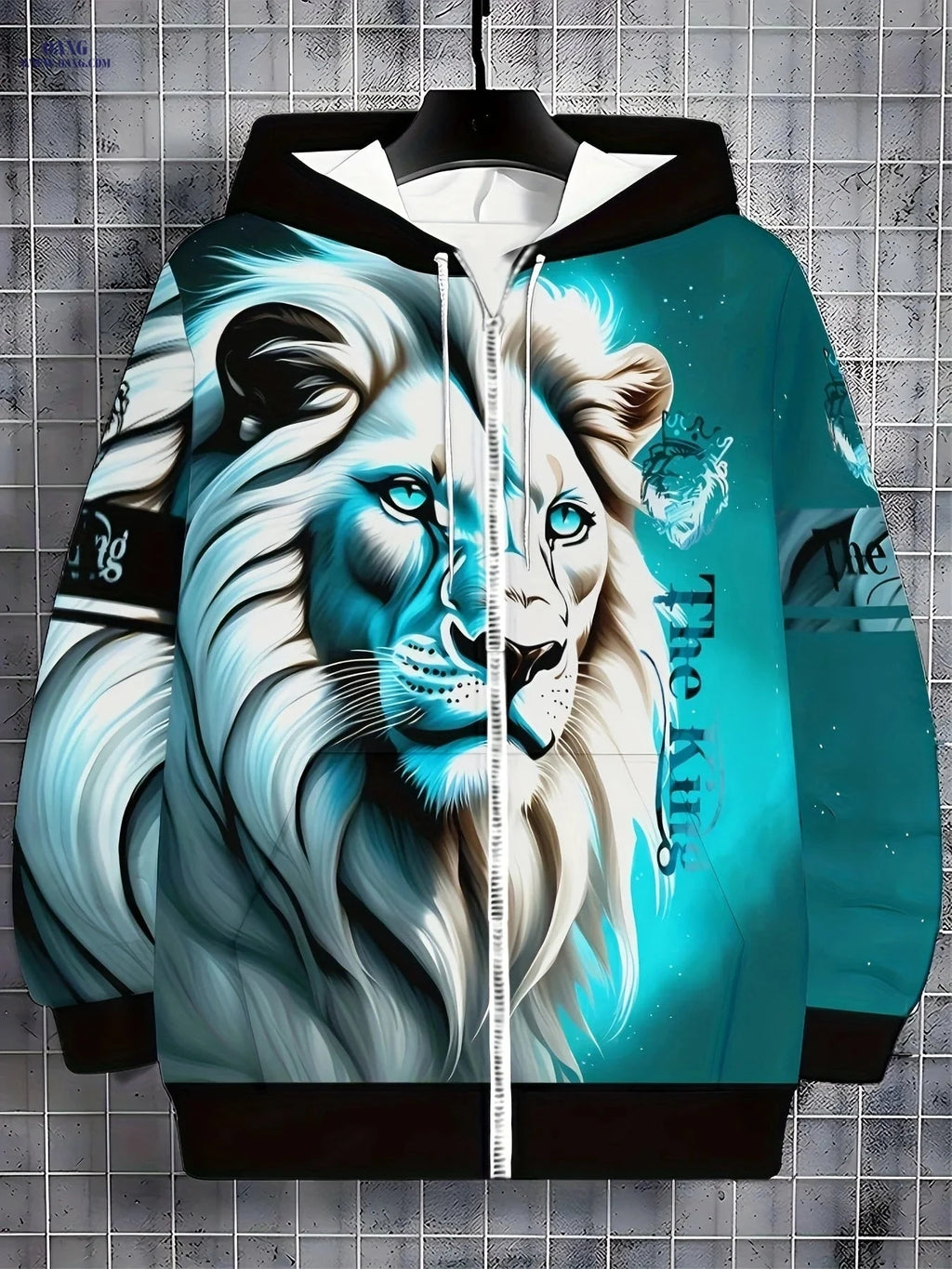 Men's Long-Sleeve Zippered Sports Jacket - Trendy Lion Design for Winter   OAXG 