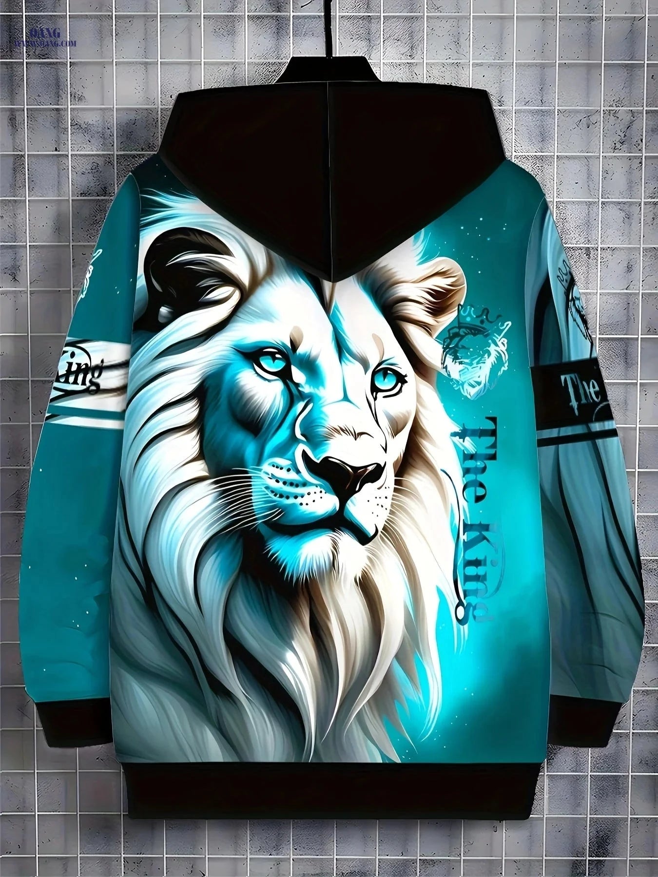 Men's Long-Sleeve Zippered Sports Jacket - Trendy Lion Design for Winter   OAXG 