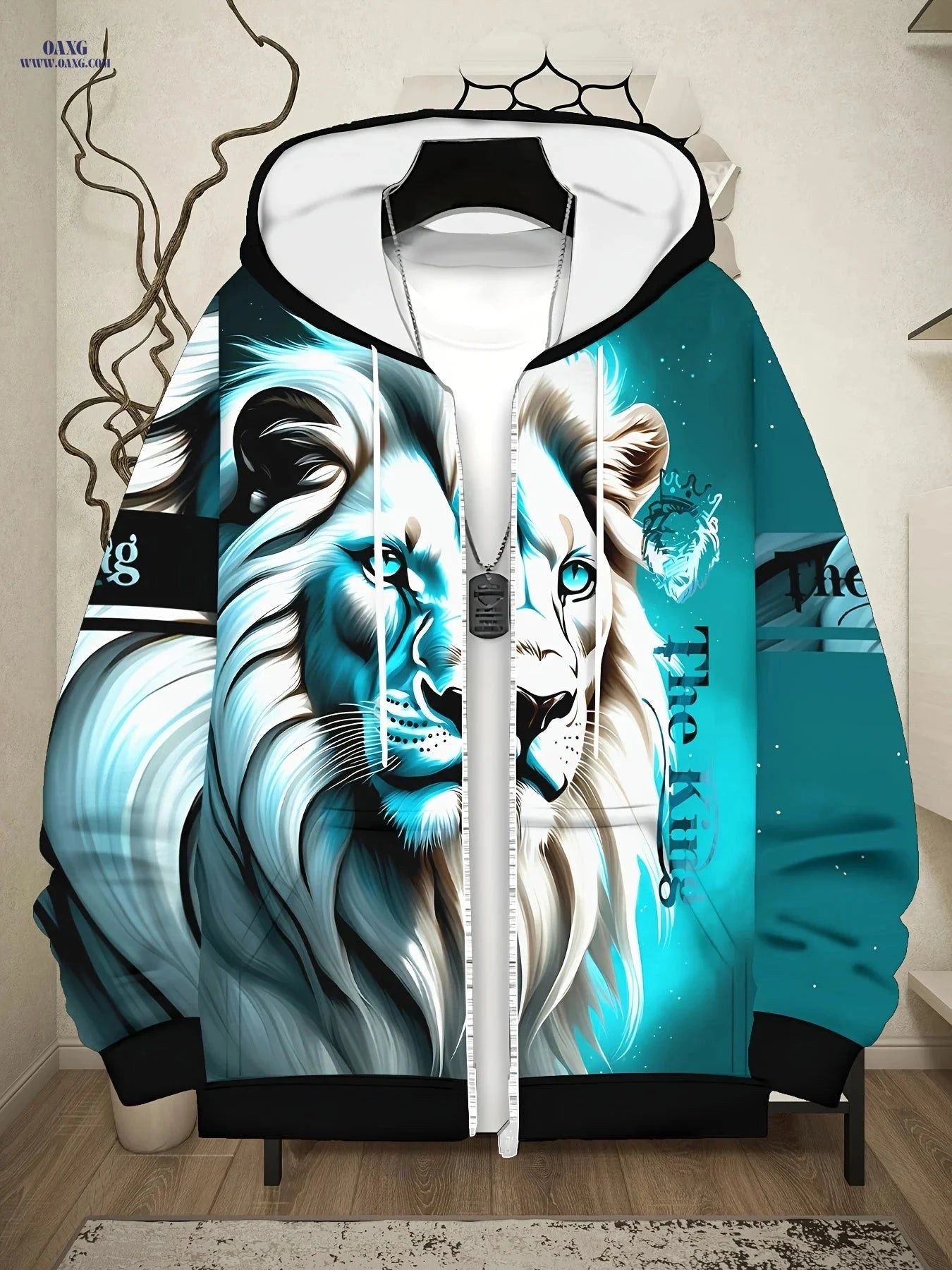 Men's Long-Sleeve Zippered Sports Jacket - Trendy Lion Design for Winter   OAXG 