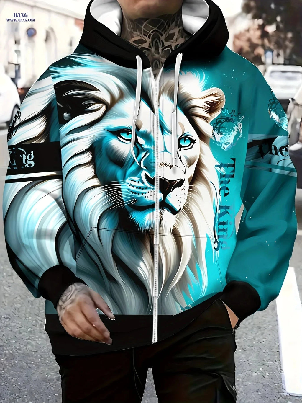 Men's Long-Sleeve Zippered Sports Jacket - Trendy Lion Design for Winter   OAXG Multicolor / FR M