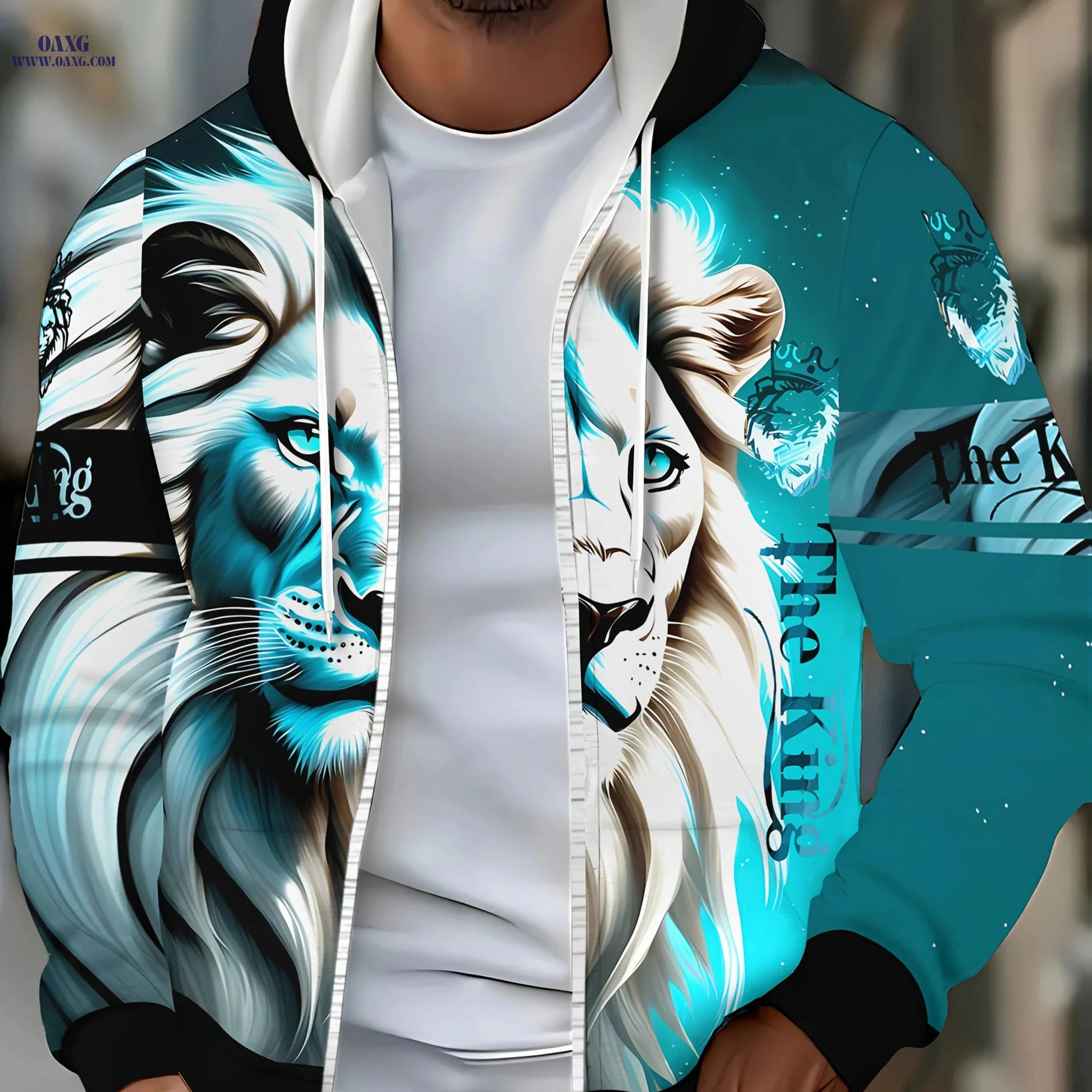 Men's Long-Sleeve Zippered Sports Jacket - Trendy Lion Design for Winter   OAXG Multicolor / FR M