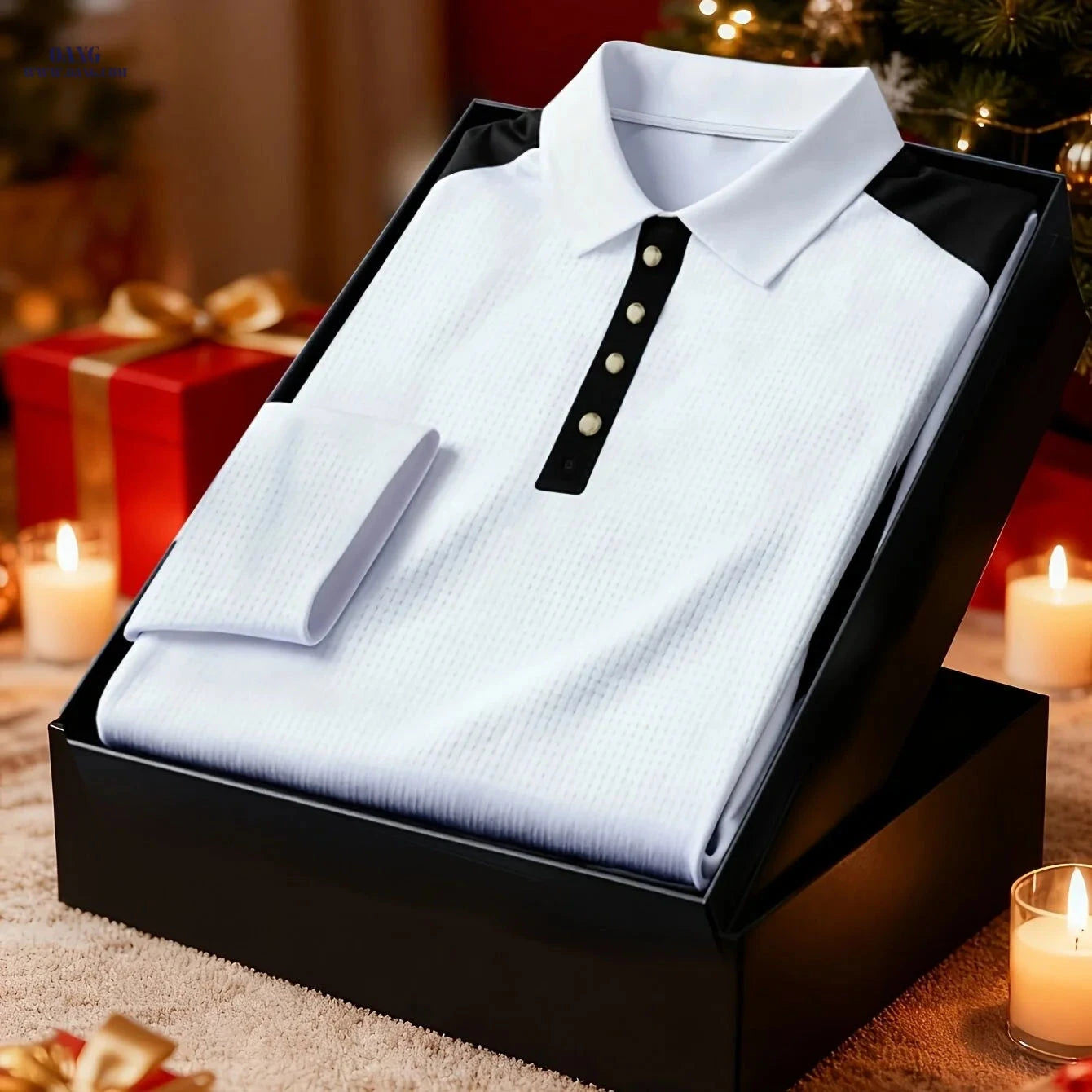 Men's Long-Sleeved Polo Shirt - Fashion Color-Blocking Design   OAXG 