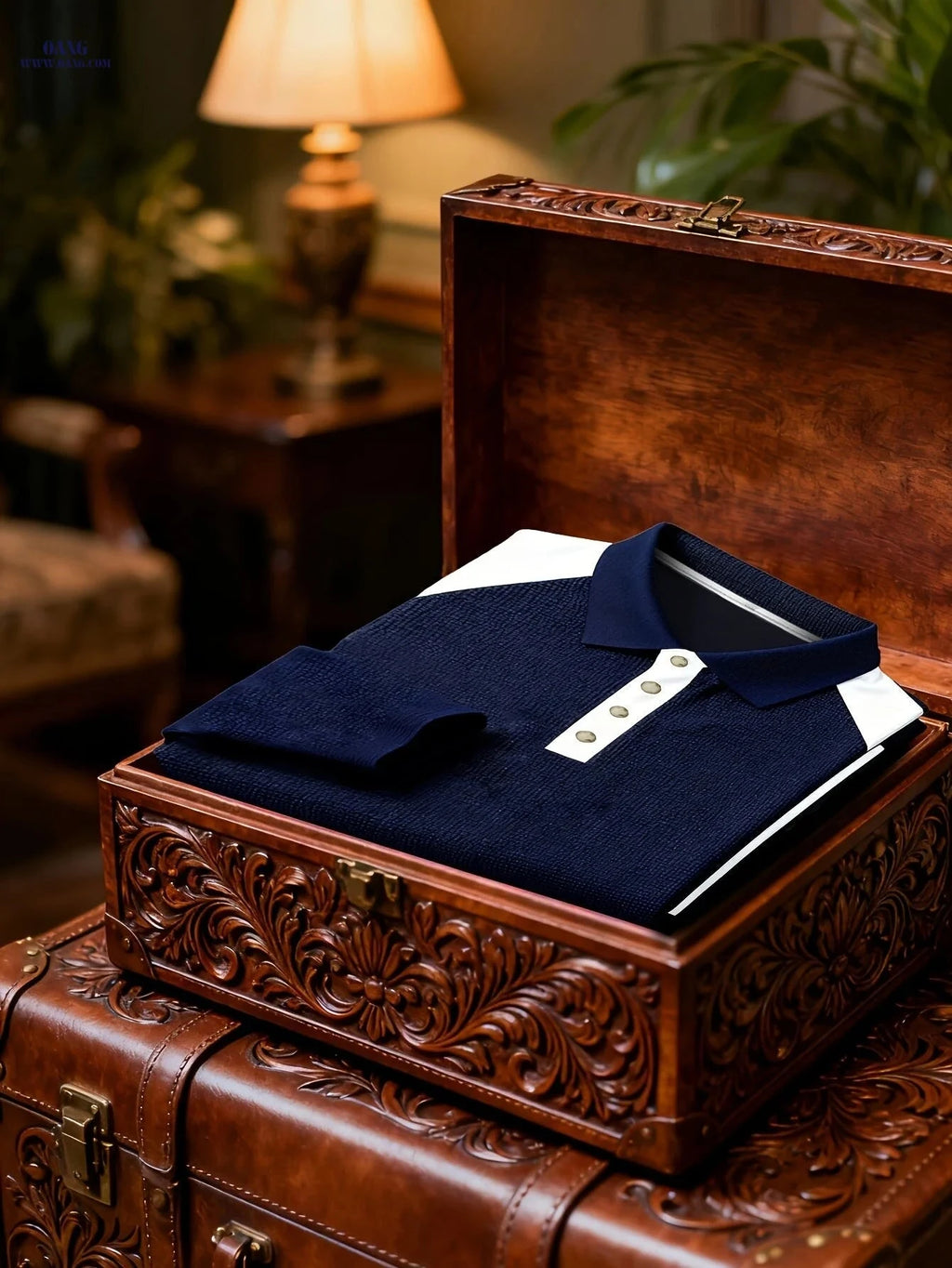 Men's Long-Sleeved Polo Shirt - Fashion Color-Blocking Design   OAXG 