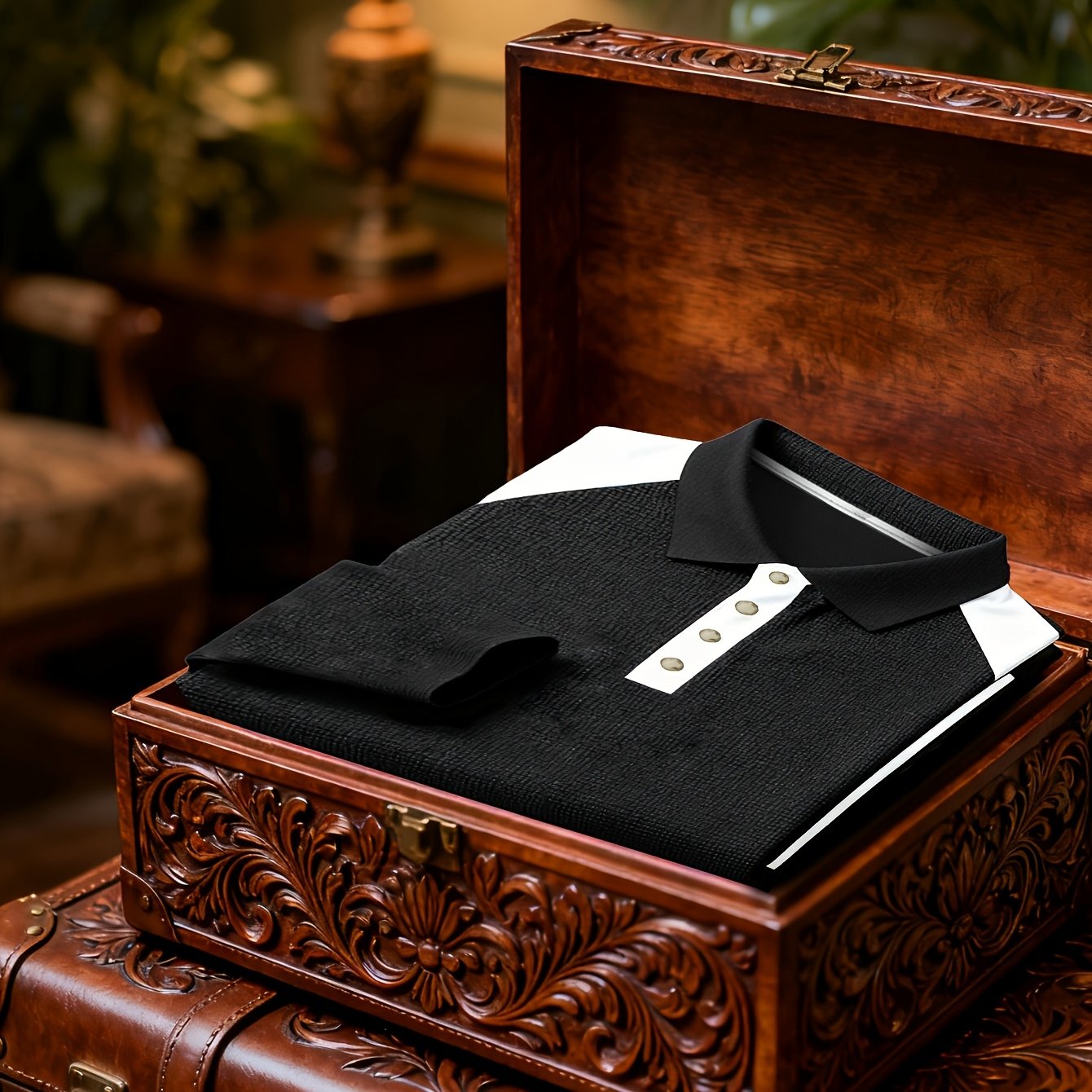 Men's Long-Sleeved Polo Shirt - Fashion Color-Blocking Design   OAXG 