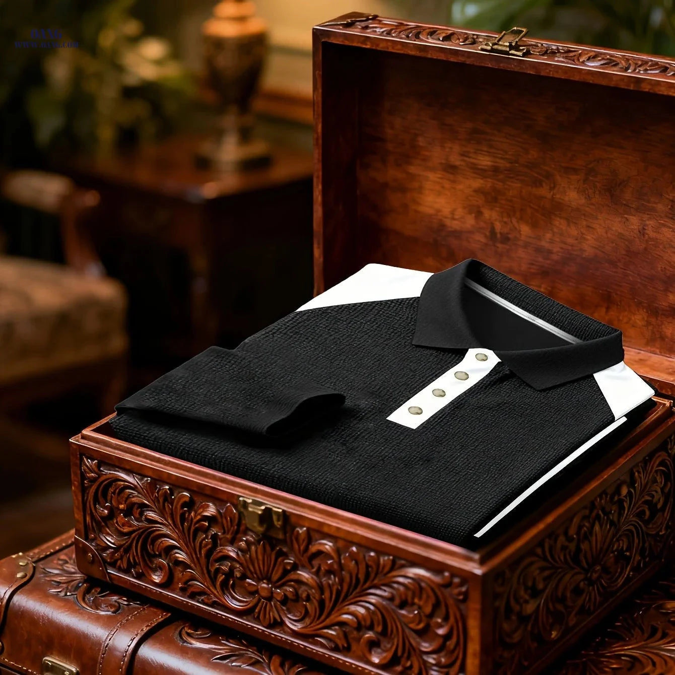 Men's Long-Sleeved Polo Shirt - Fashion Color-Blocking Design   OAXG 