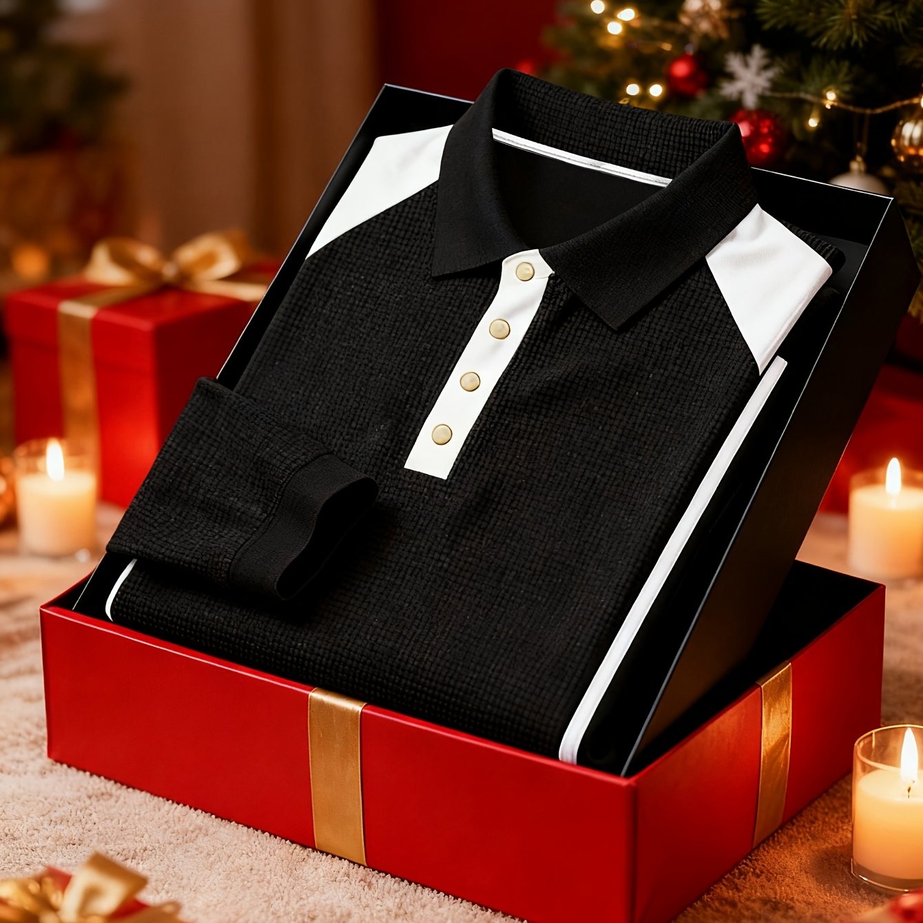 Men's Long-Sleeved Polo Shirt - Fashion Color-Blocking Design   OAXG 