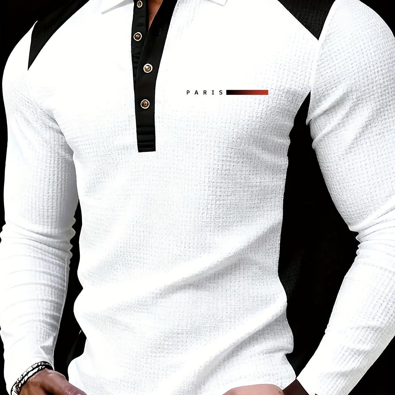 Men's Long-Sleeved Polo Shirt - Fashion Color-Blocking Design   OAXG 