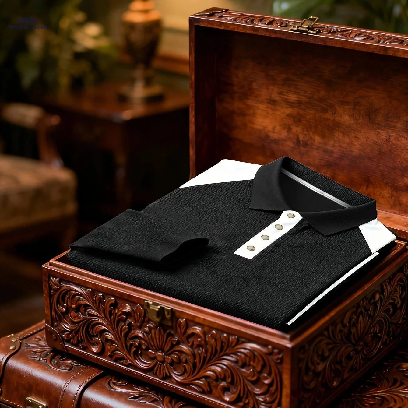 Men's Long-Sleeved Polo Shirt - Fashion Color-Blocking Design   OAXG 