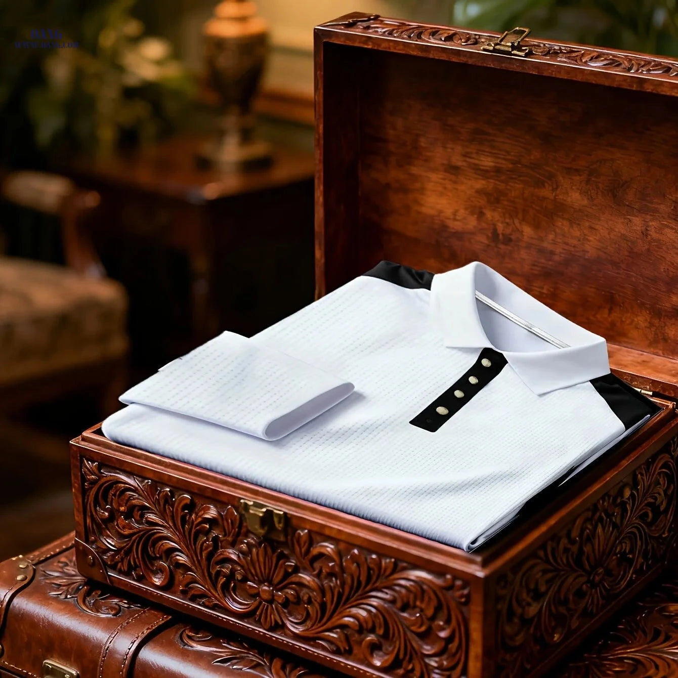 Men's Long-Sleeved Polo Shirt - Fashion Color-Blocking Design   OAXG 