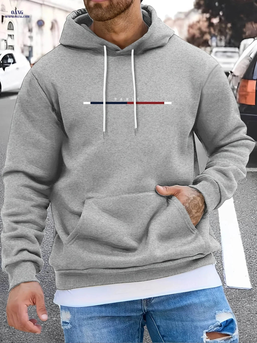Men's Long Strip Print Pullover Hoodie - Casual Fashion for Fall/Winter   OAXG 
