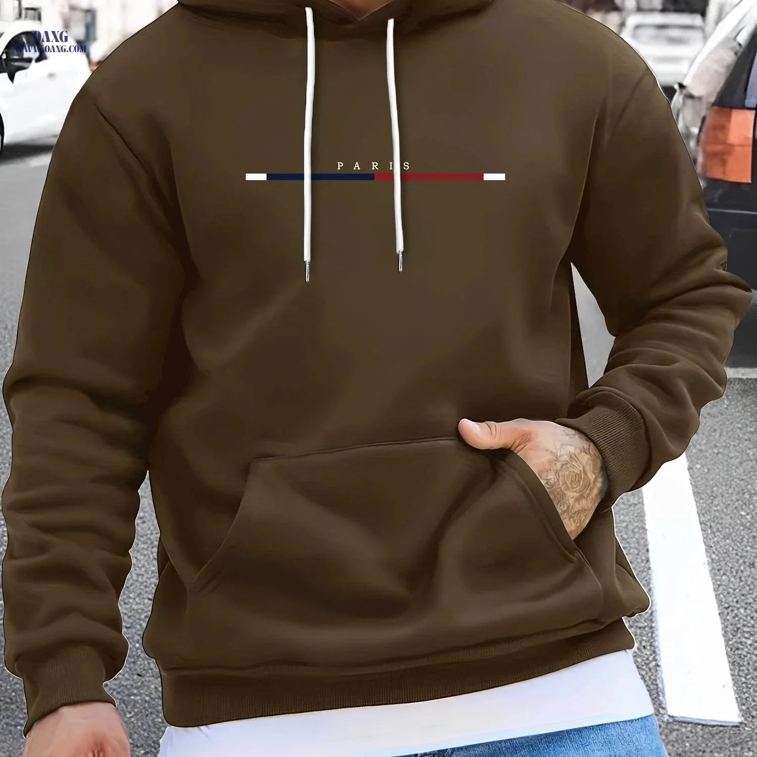 Men's Long Strip Print Pullover Hoodie - Casual Fashion for Fall/Winter   OAXG 