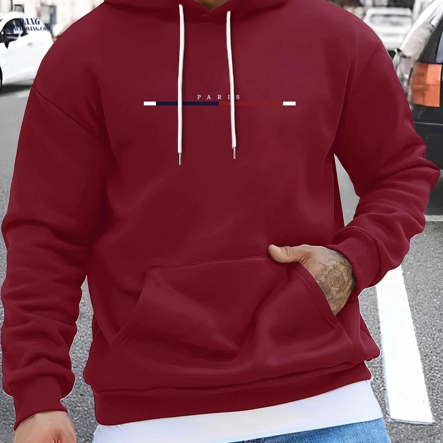 Men's Long Strip Print Pullover Hoodie - Casual Fashion for Fall/Winter   OAXG Black / FR S