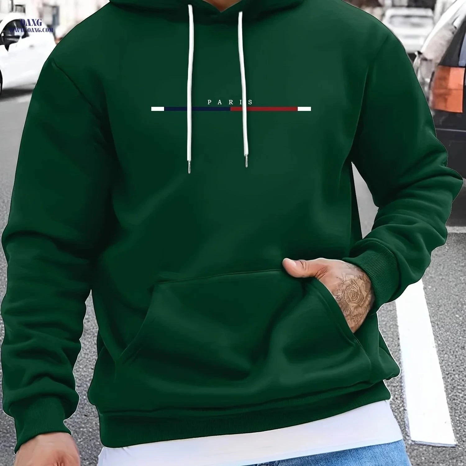 Men's Long Strip Print Pullover Hoodie - Casual Fashion for Fall/Winter   OAXG Black / FR S