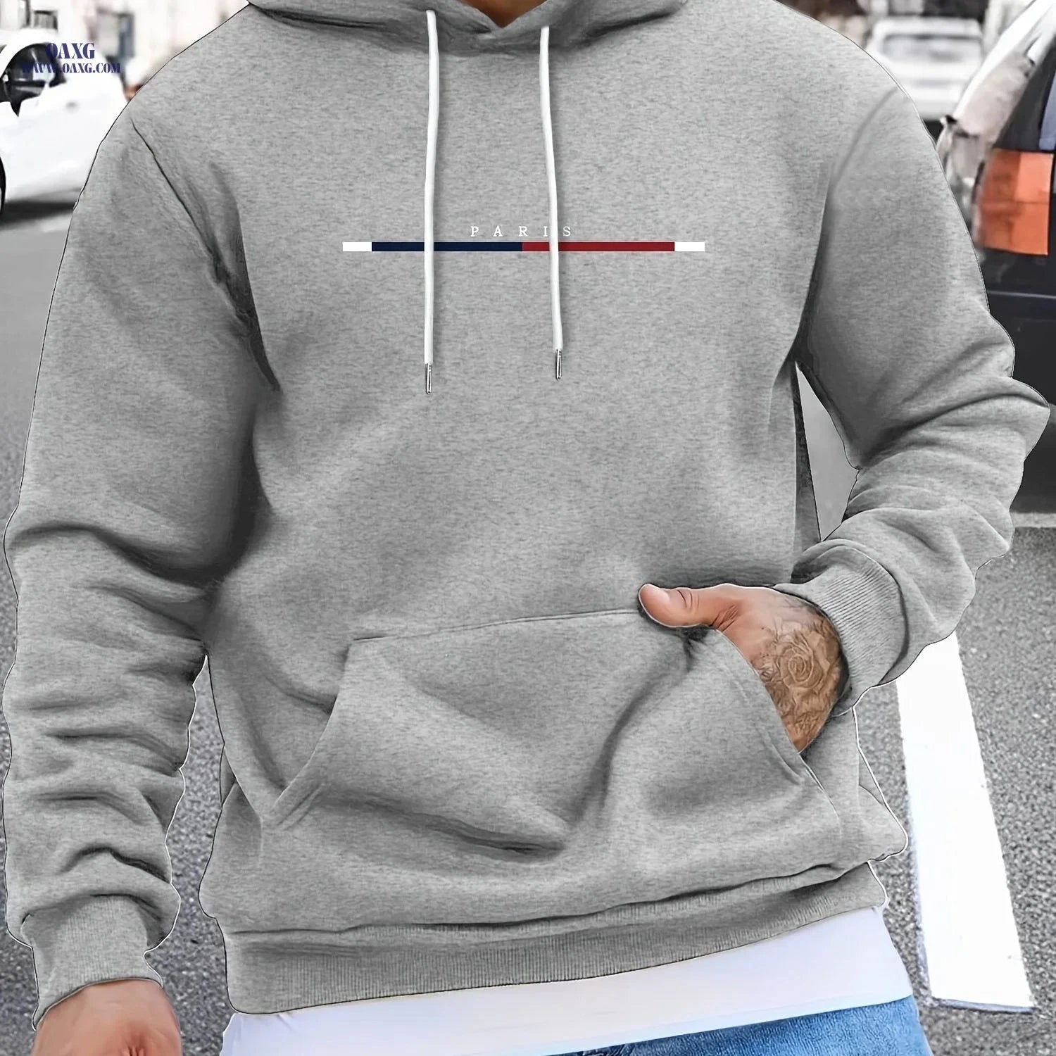 Men's Long Strip Print Pullover Hoodie - Casual Fashion for Fall/Winter   OAXG 