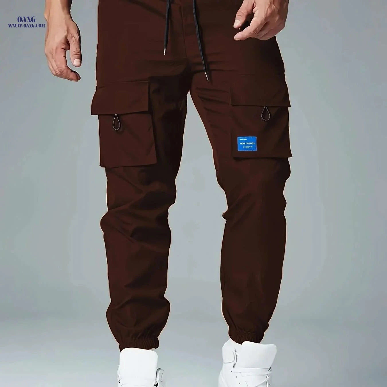 Men's Loose Cargo Joggers - Breathable Drawstring Pants with Pockets   OAXG Black / S