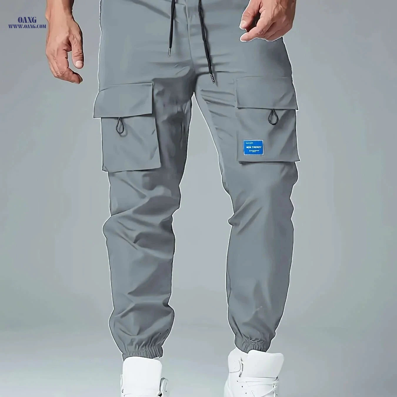 Men's Loose Cargo Joggers - Breathable Drawstring Pants with Pockets   OAXG Black / S