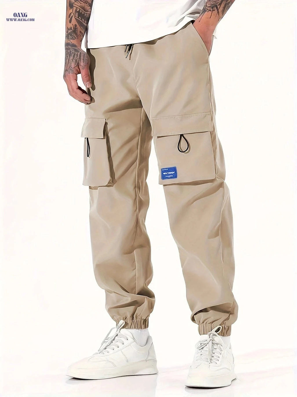Men's Loose Cargo Joggers with Pockets - Breathable Drawstring Trousers   OAXG 