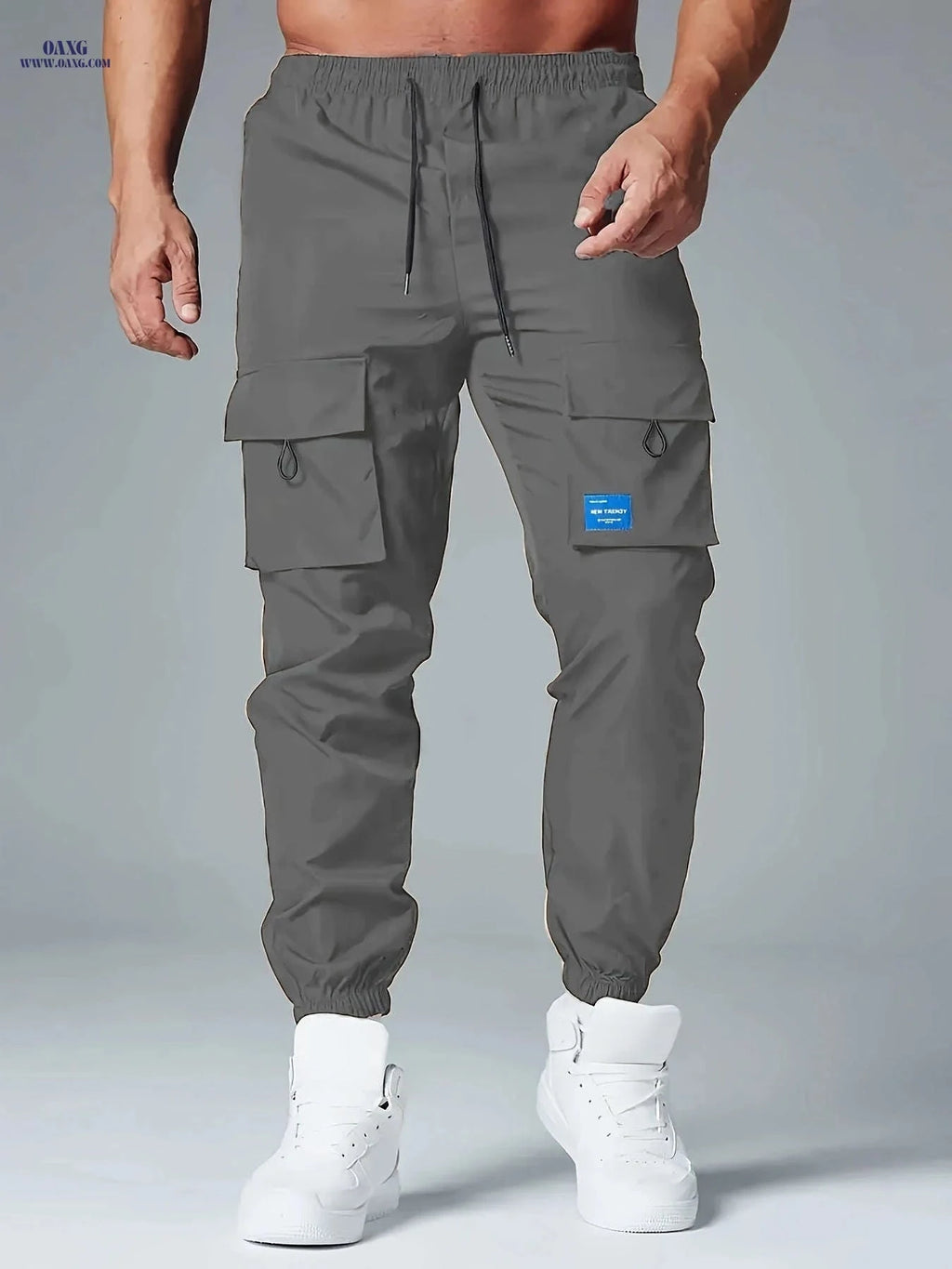 Men's Loose Cargo Joggers with Pockets - Breathable Drawstring Trousers   OAXG 