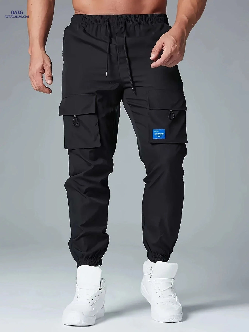 Men's Loose Cargo Joggers with Pockets - Breathable Drawstring Trousers   OAXG 