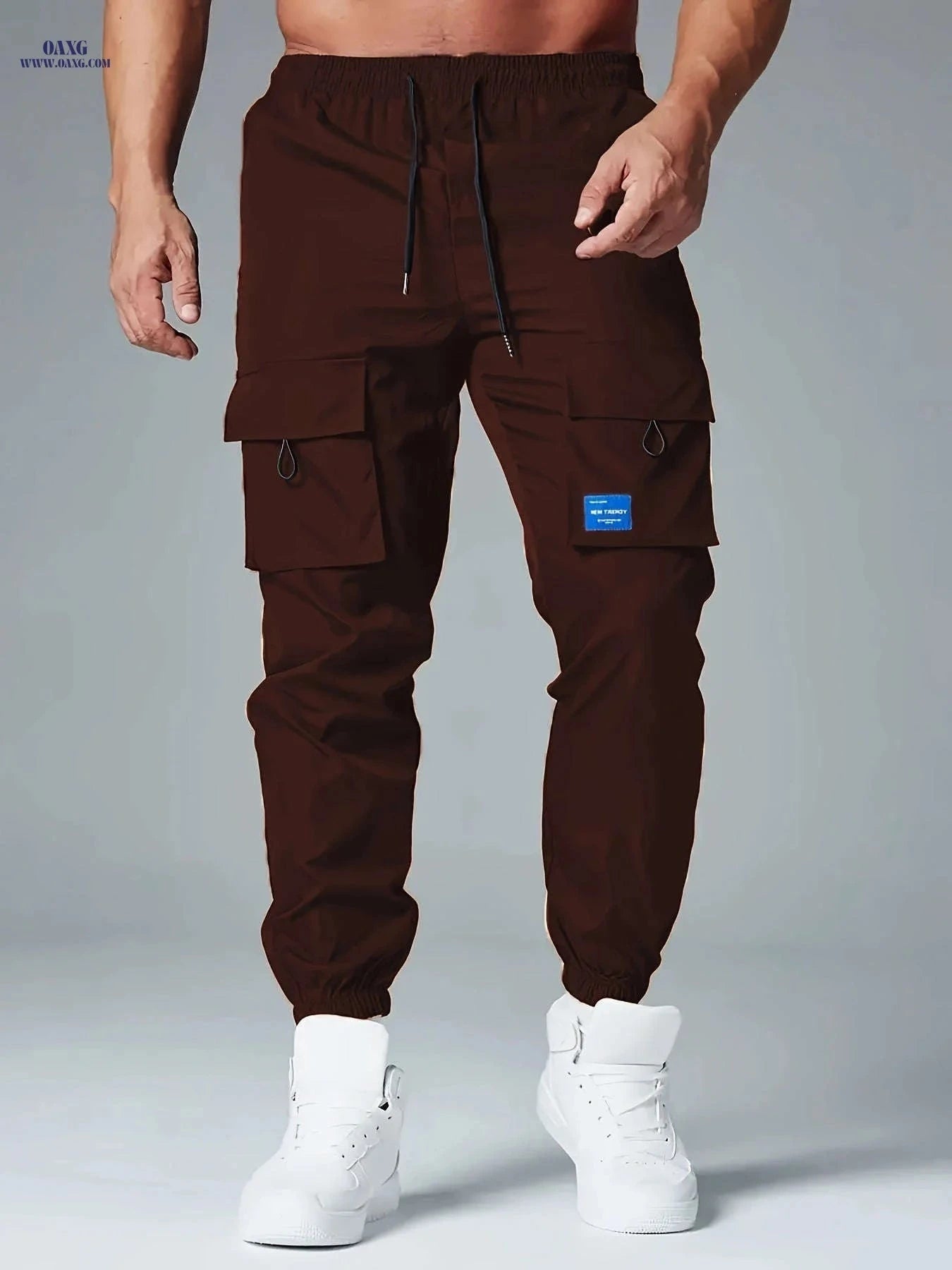 Men's Loose Cargo Joggers with Pockets - Breathable Drawstring Trousers   OAXG 