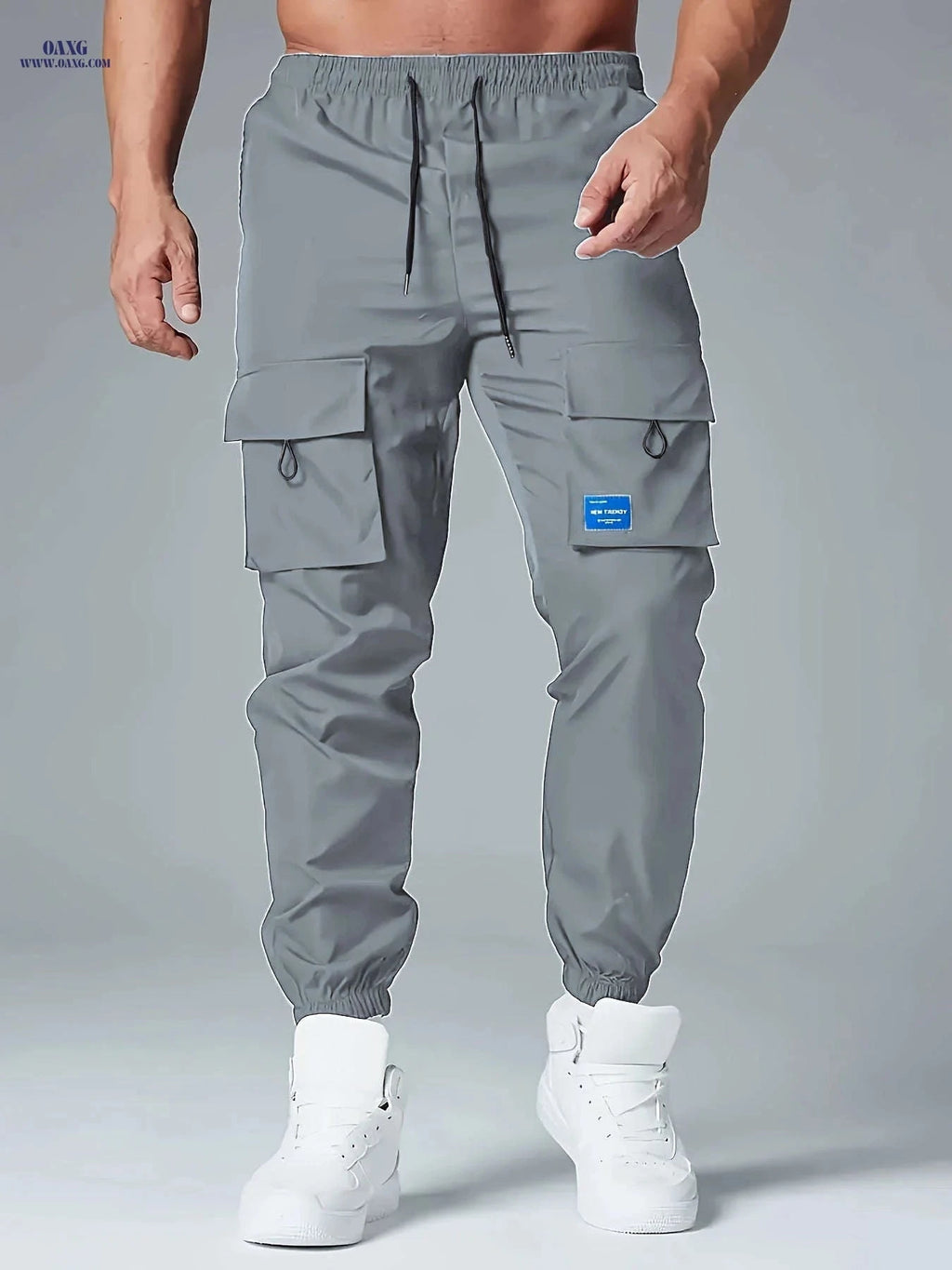 Men's Loose Cargo Joggers with Pockets - Breathable Drawstring Trousers   OAXG 