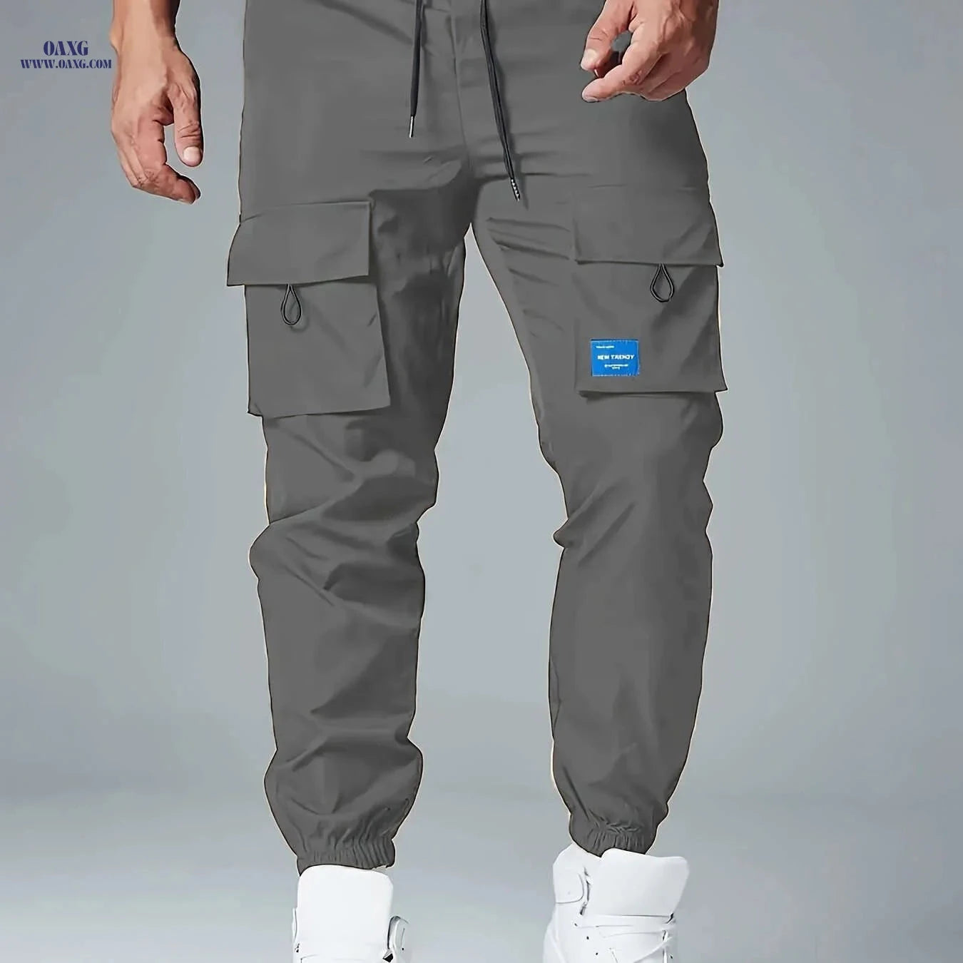 Men's Loose Cargo Joggers with Pockets - Breathable Drawstring Trousers   OAXG Black / FR S