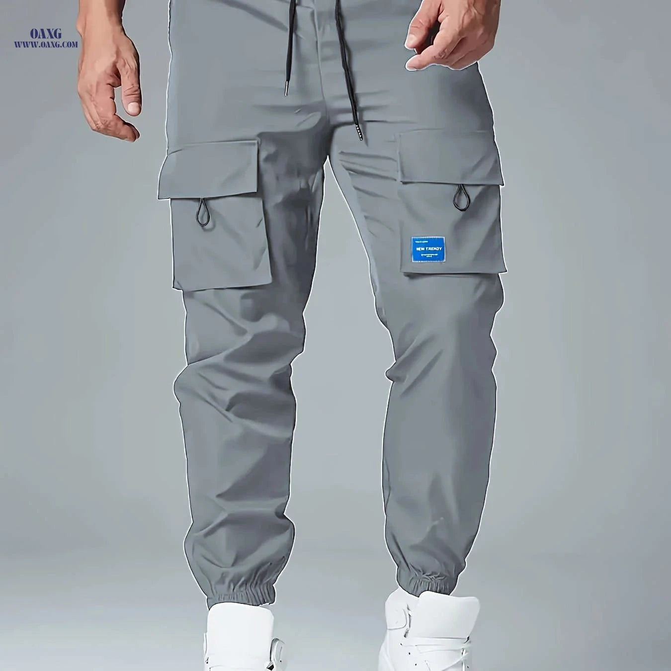 Men's Loose Cargo Joggers with Pockets - Breathable Drawstring Trousers   OAXG Black / FR S