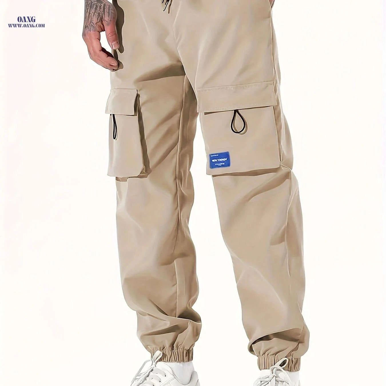 Men's Loose Cargo Joggers with Pockets - Breathable Drawstring Trousers   OAXG Black / FR S