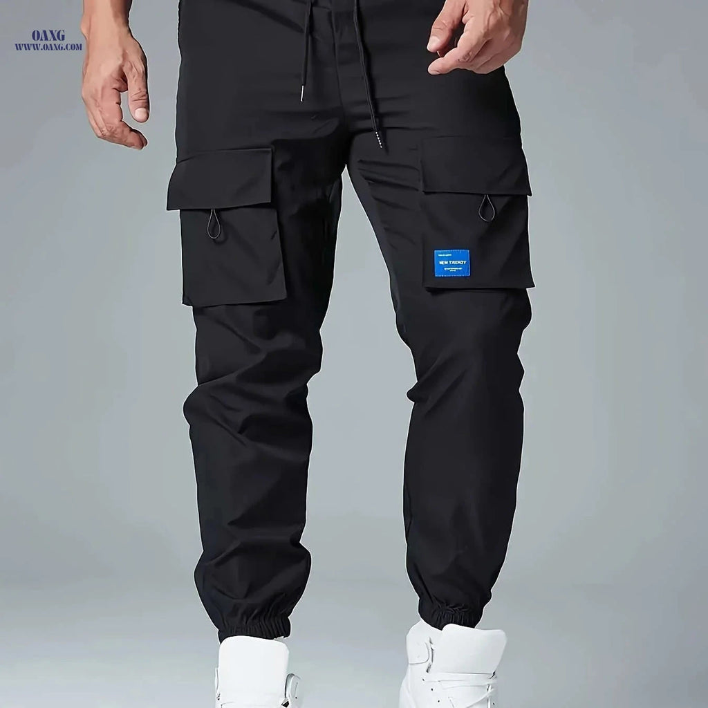 Men's Loose Cargo Joggers with Pockets - Breathable Drawstring Trousers   OAXG 