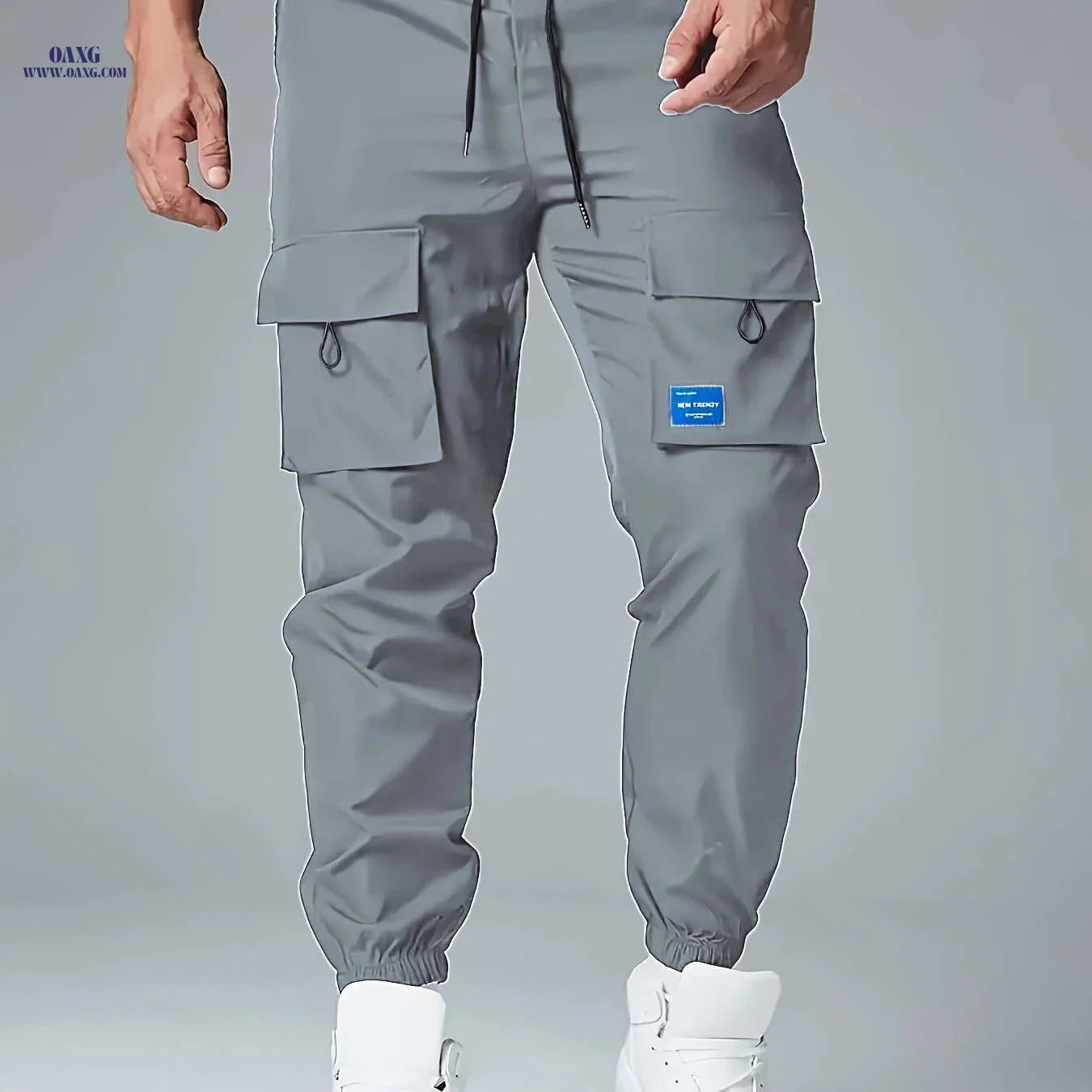 Men's Loose Cargo Joggers with Pockets - Breathable Drawstring Trousers   OAXG 