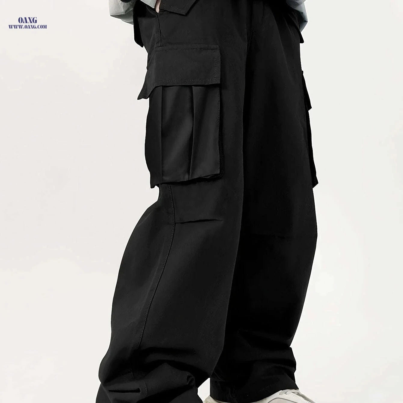 Men's Loose Cargo Pants with Side Flap Pockets - Casual Spring Style   OAXG Black / FR S