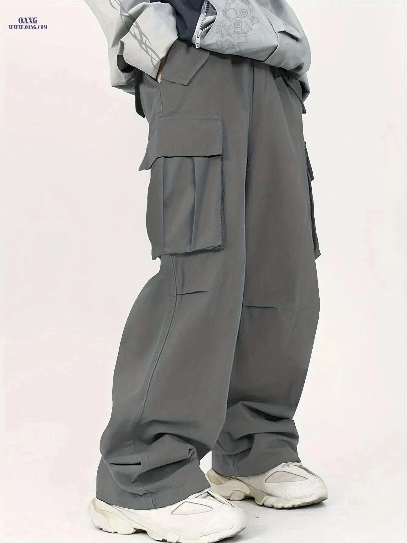 Men's Loose Cargo Pants with Side Flap Pockets - Casual Spring Style   OAXG Black / FR S