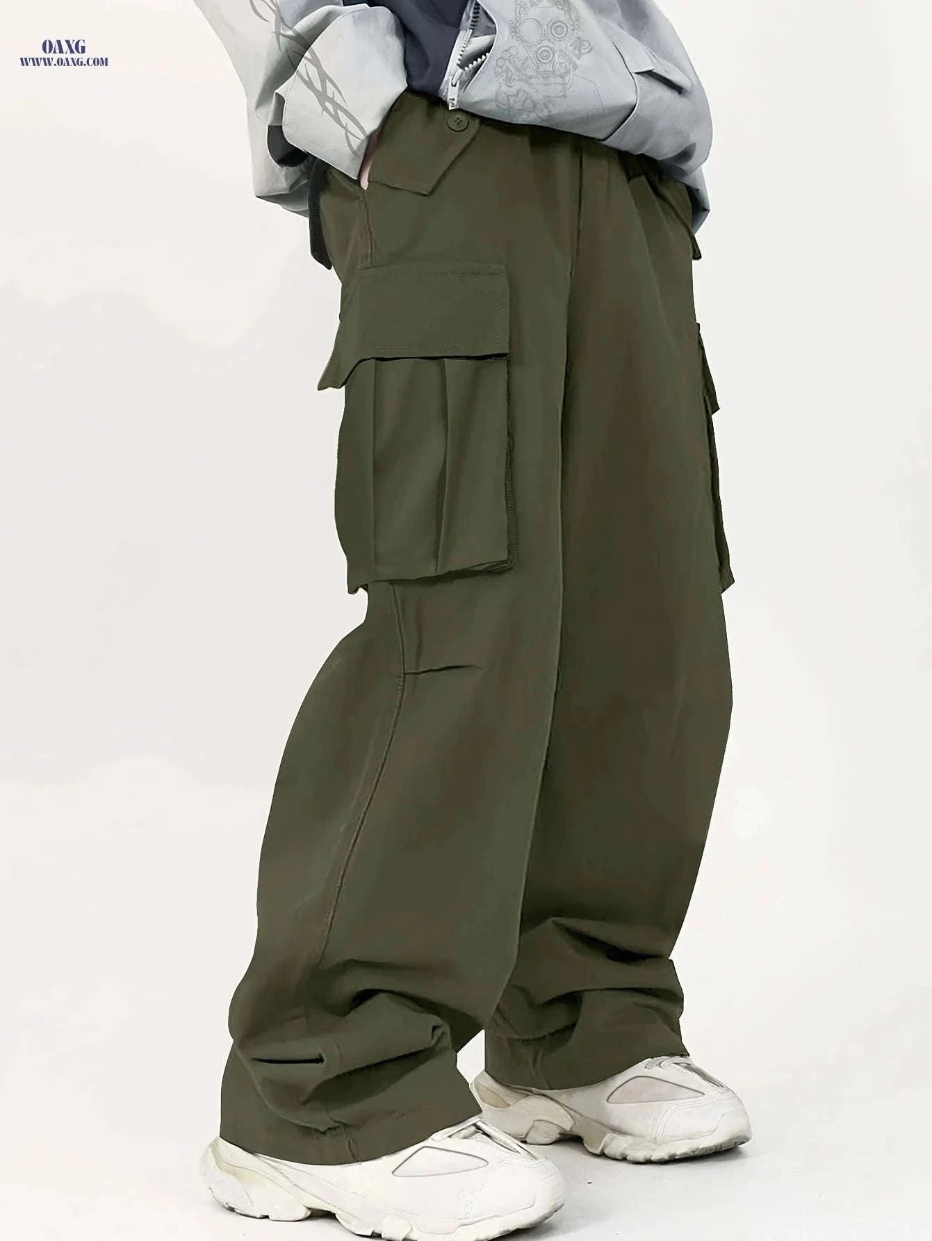 Men's Loose Cargo Pants with Side Flap Pockets - Casual Spring Style   OAXG Black / FR S